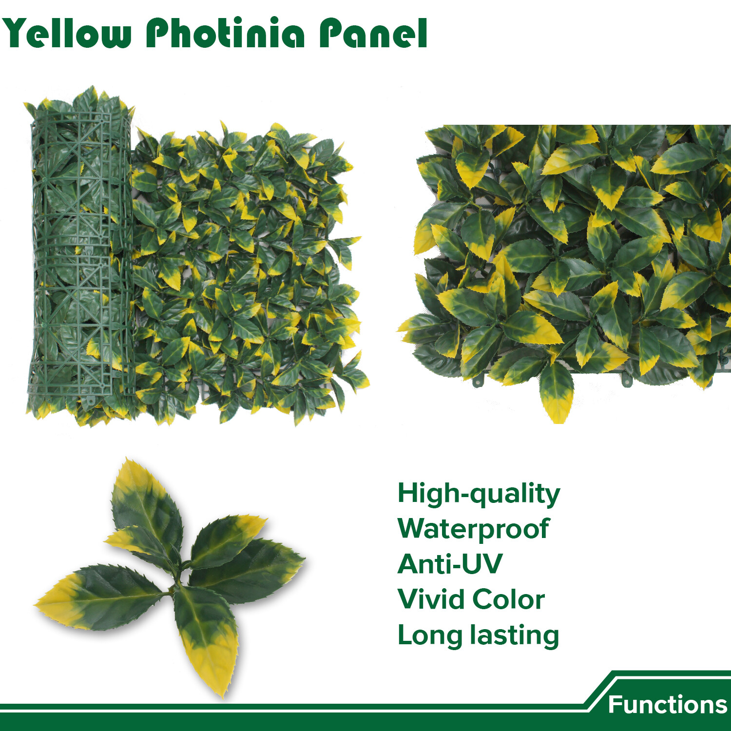 20″ Artificial Faux Yellow Pittoso Leaf Mats Wall Hedge Decor Privacy Panel DIY