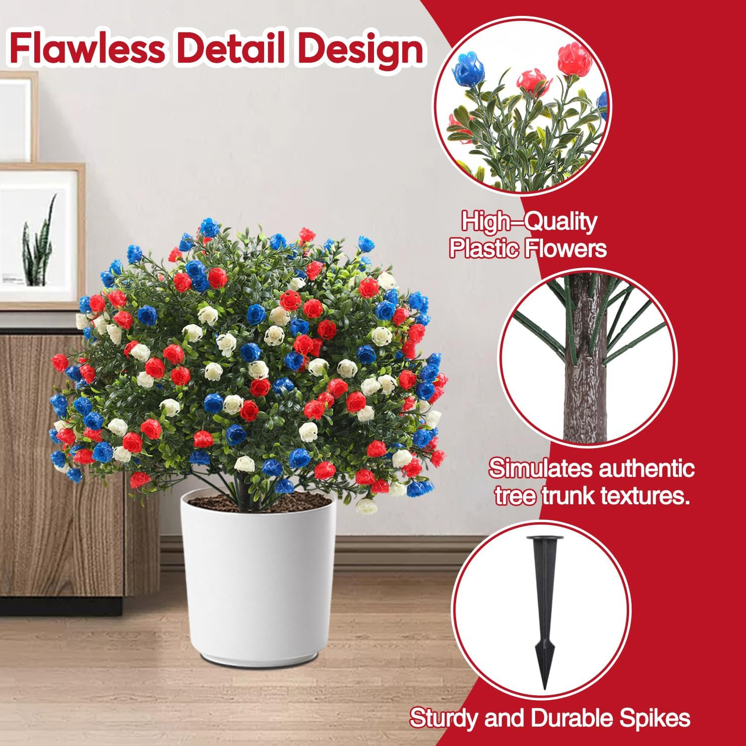 2 Pack 27.5″ UV Resistant Patriotic Ball Trees for 4th of July Decor