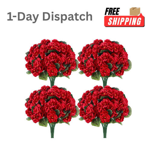 Der Rose 6 Pack Red Artificial Geraniums Flowers UV Resistant Outdoor