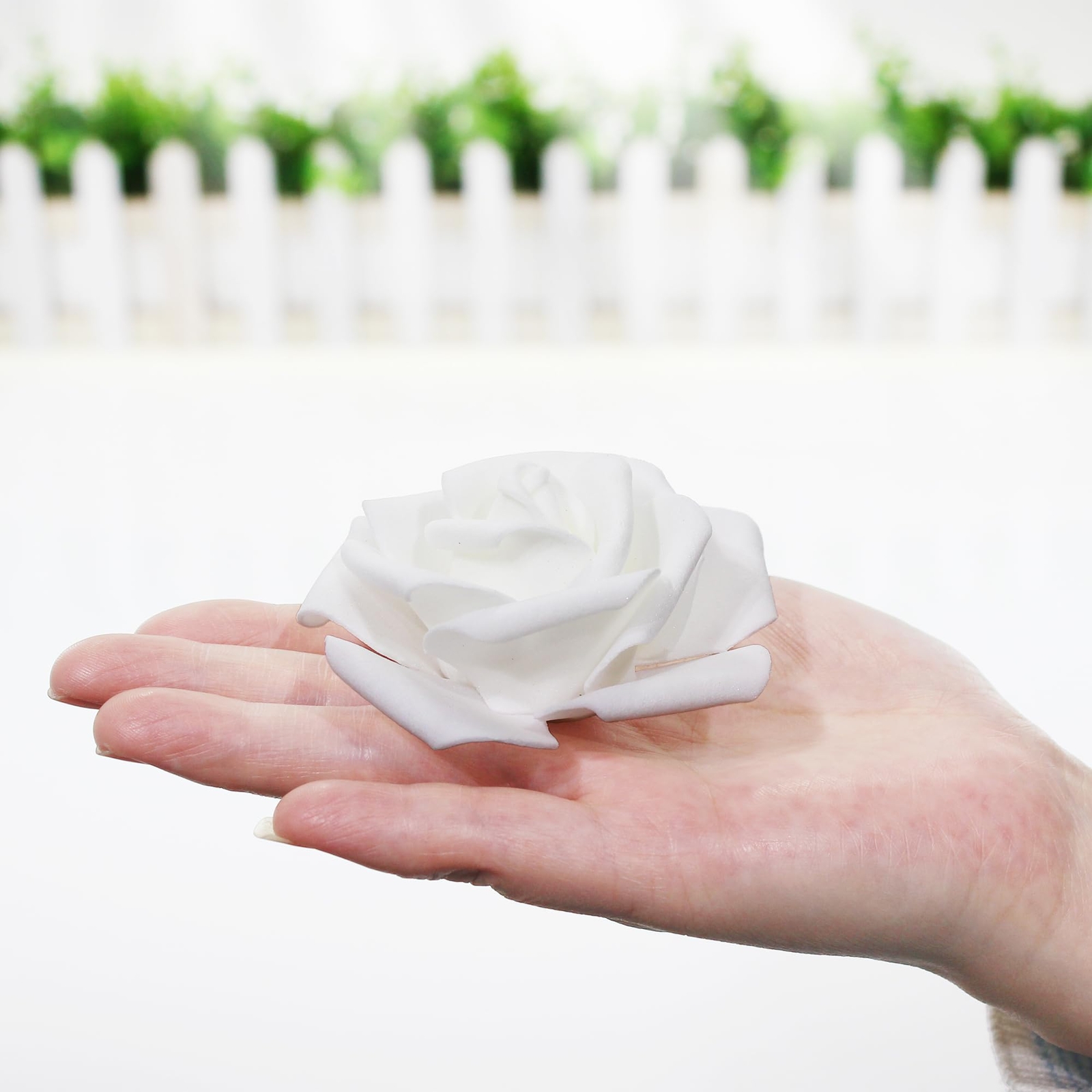 Artificial Flowers Bulk 100pcs 3″ White Foam Rose 5 in 1 Wedding Centerpiece