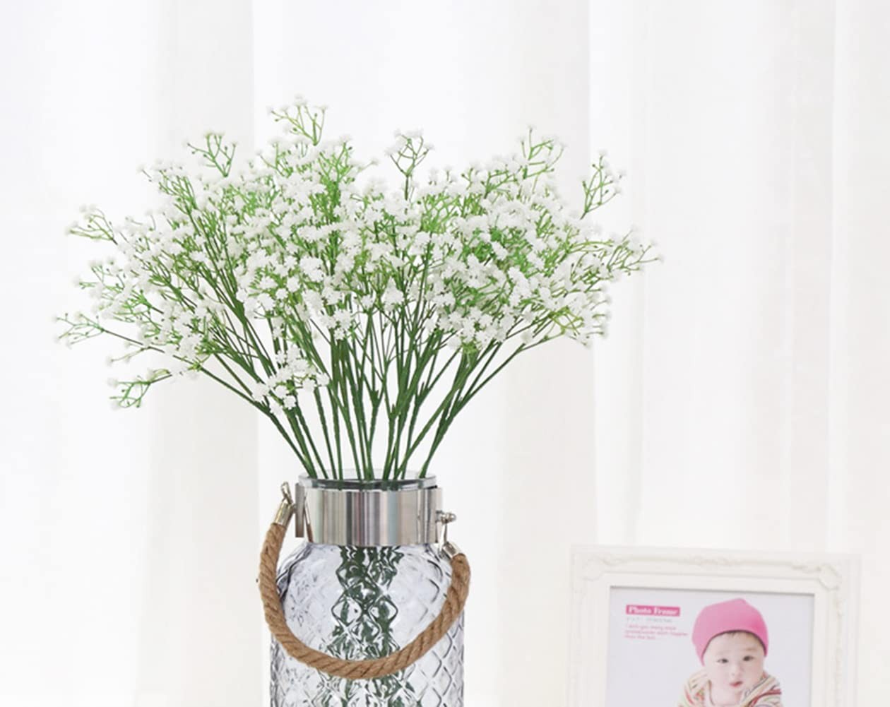 9 Piezas De Flores Artificiales De Aliento De Bebe De Tallo Largo Falsas Rea…