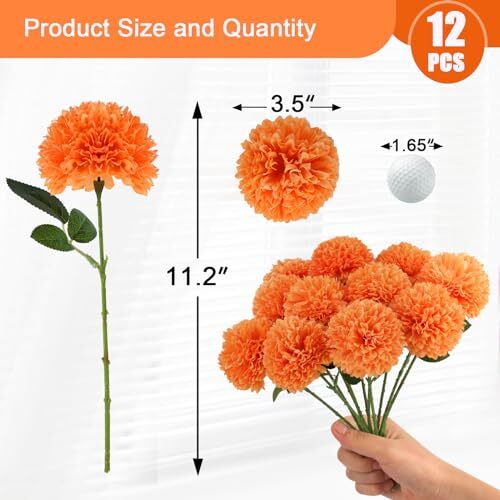 Pcs Artificial Chrysanthemums Flowers Ball Flowers Fake Mums Flowers 12 Orange