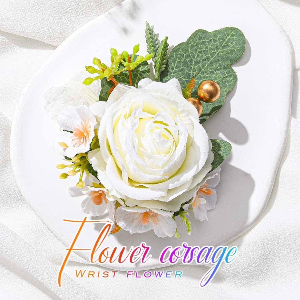 Rose Wrist Corsage Flower Prom Corsage Wristlet Women Girls Wedding White
