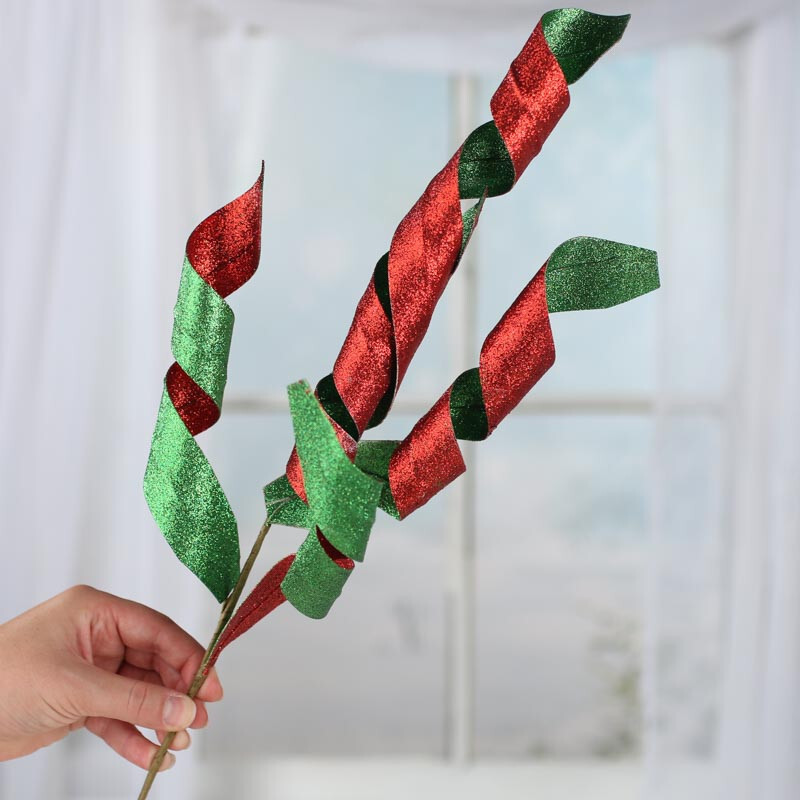 Set of 6 Red and Green Whimsical Glitter and Spiral 29″ Sprays