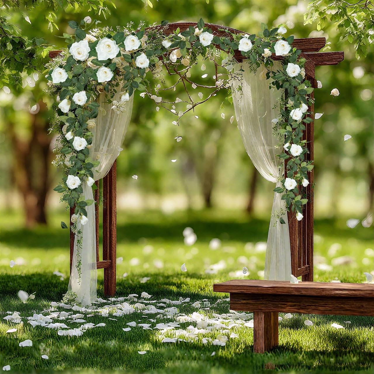 5Pcs 32.5FT Flower Garland Artificial Rose Vine White Fake Silk Floral Hanging