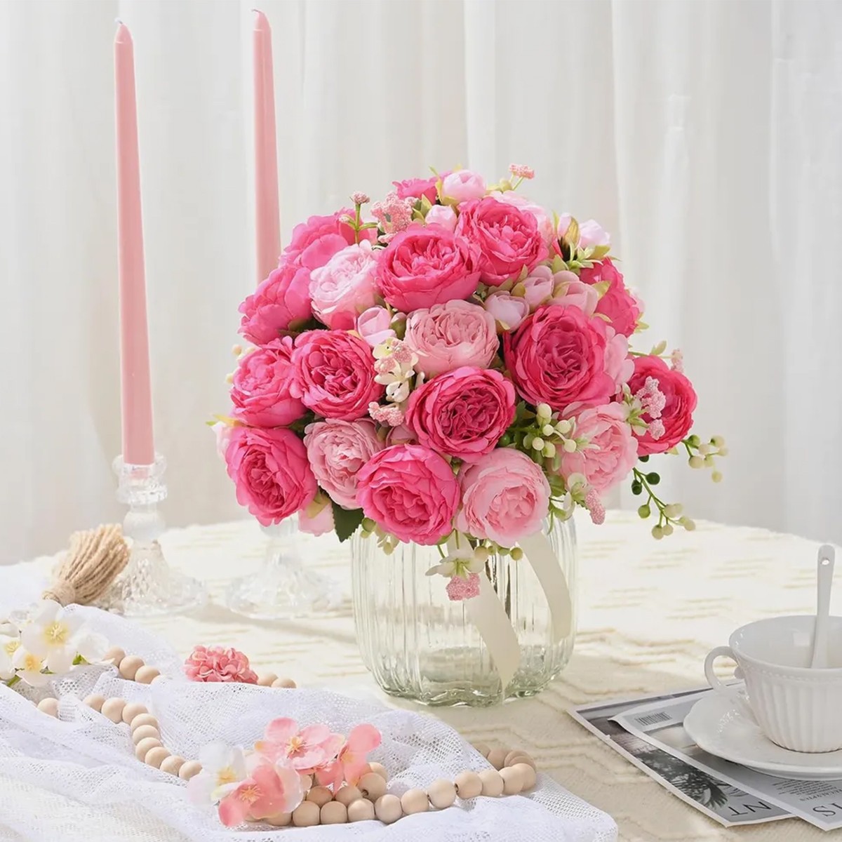 4 Bundles 36 Heads Rose Peony Fake Artificial Flowers Bouquet For Wedding Decor