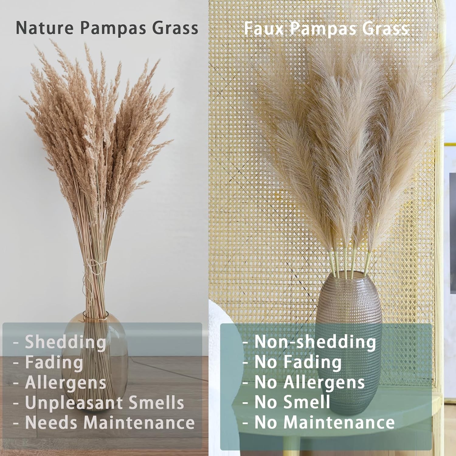 38″ 10 Stems Faux Pampas Grass Decor – Tall Pampas Grass for Floor Vase Fluff…