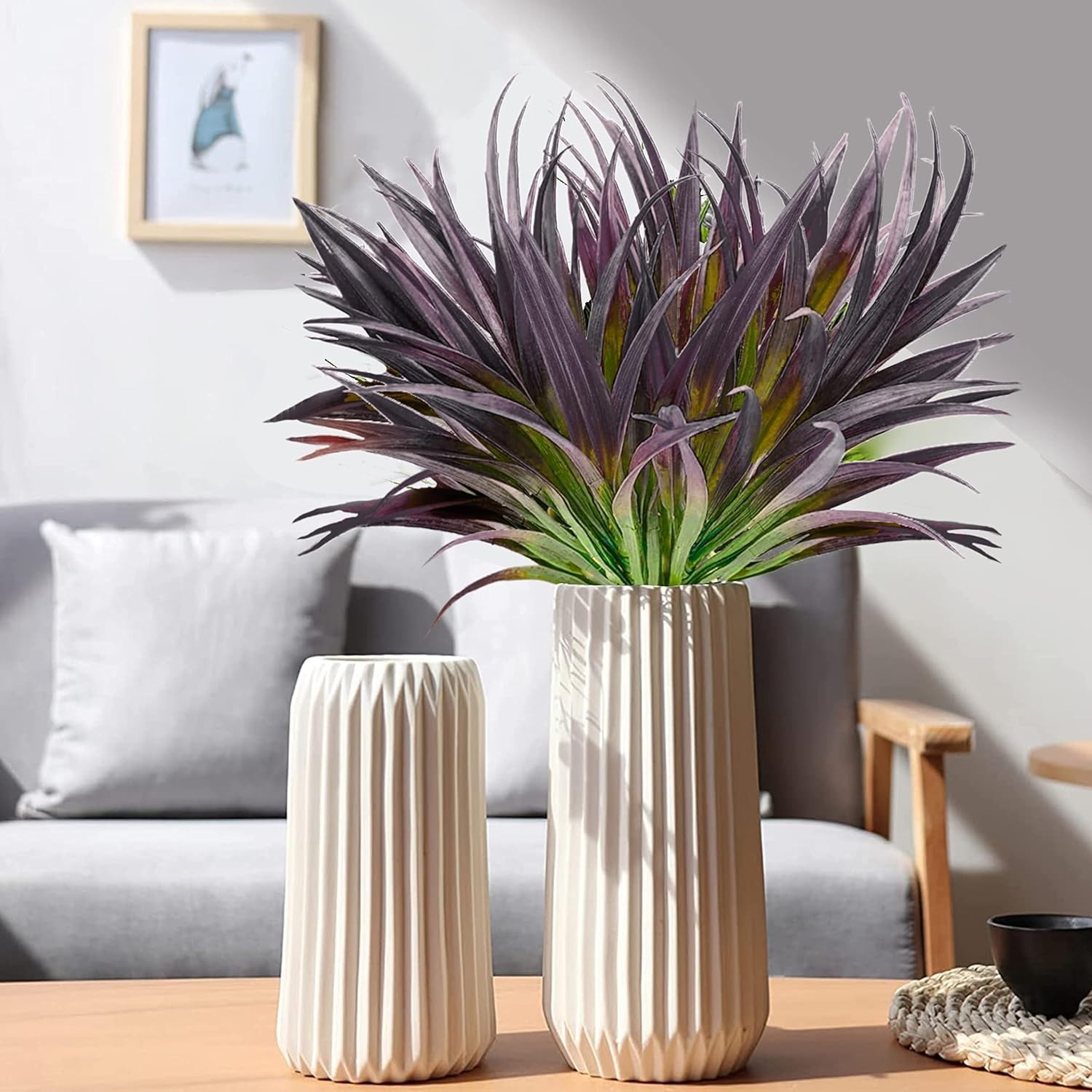 8 Bunches of Tall Faux Grass – UV Resistant Outdoor Decoration for Home & Garden