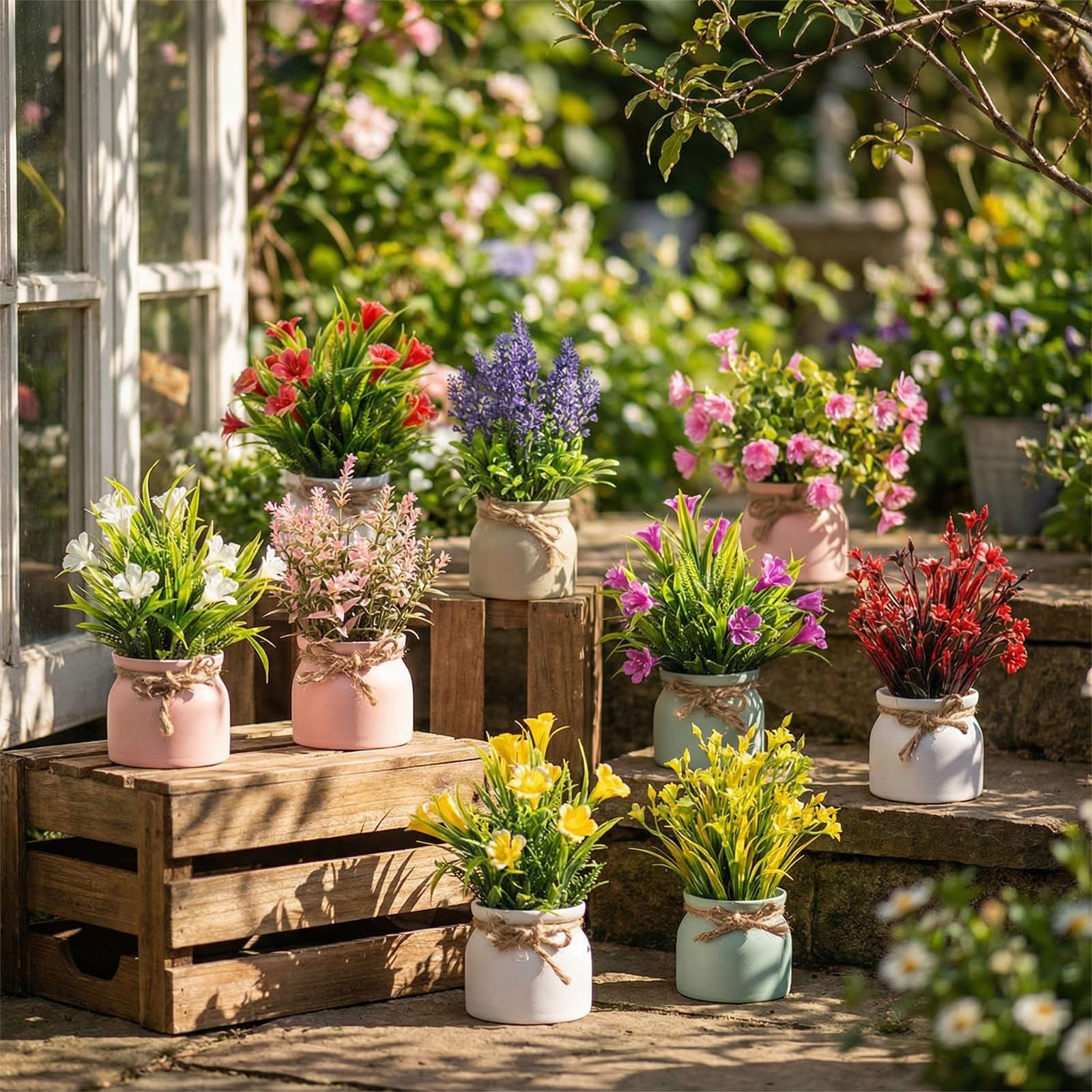 9 Pack Small Artificial Potted Flowers Spring Floral Tables Centerpieces Mini…