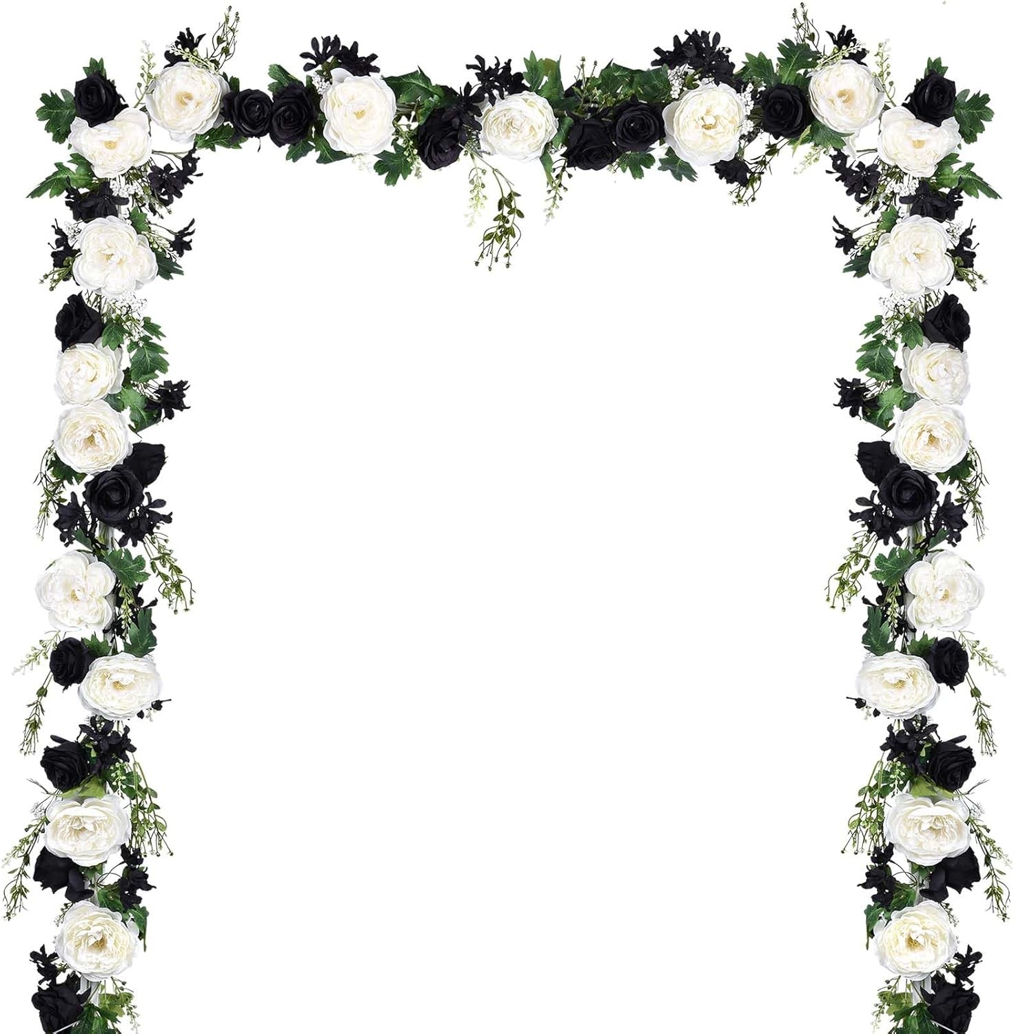 2Pcs Artificial Peony Flower Garland Silk Peony Garland W/ Purple White Flowers