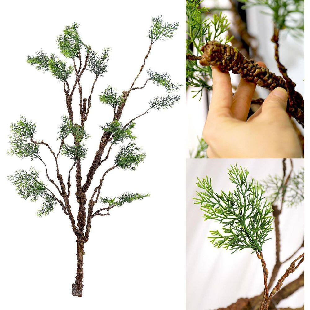1Pc Artificial Pine Bark Branches Green Leaf Bendable Foliage Real Touch EPE Mat