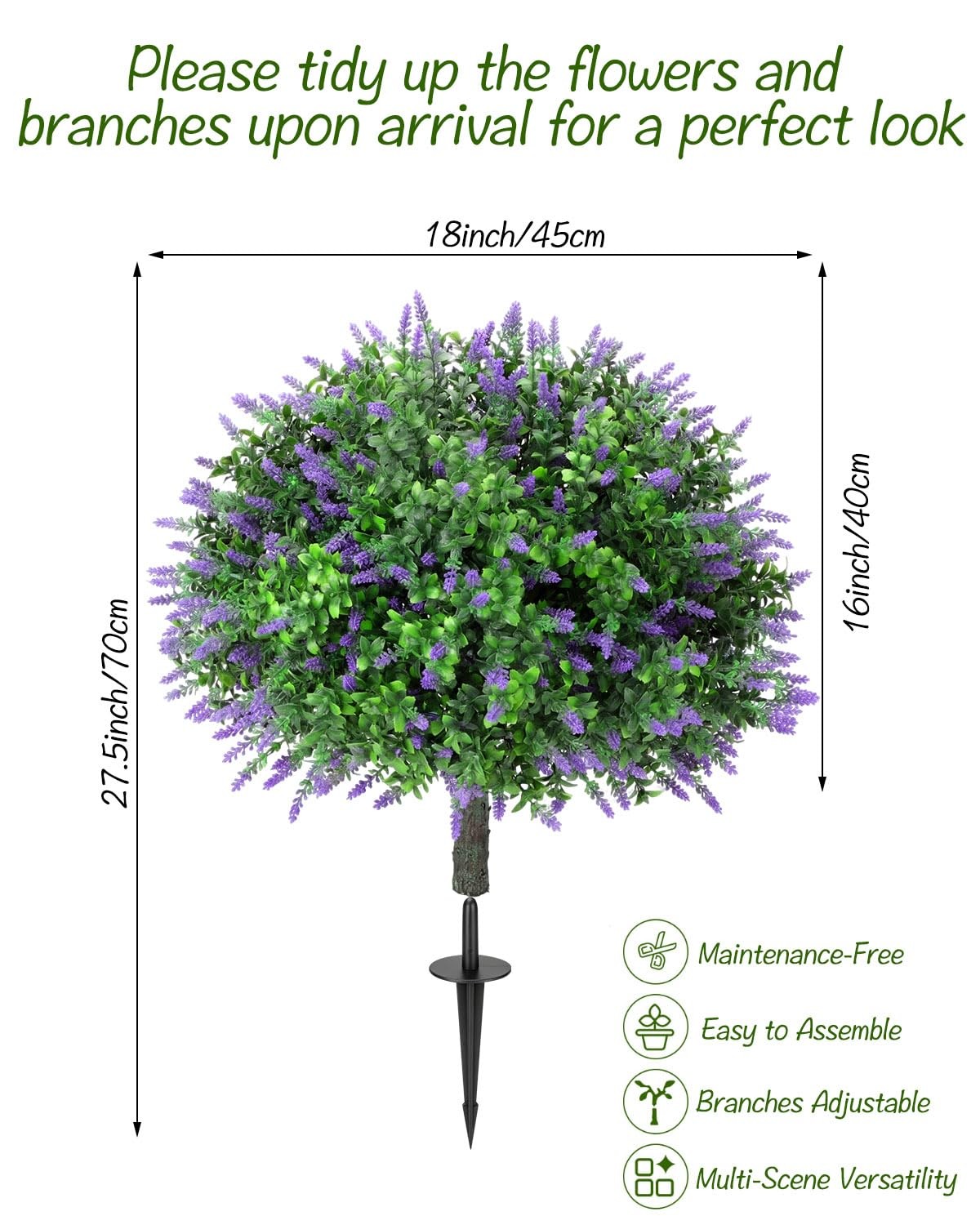 27.5″ Artificial Lavender Boxwood Topiary Trees for Outdoor with Round Spike,…