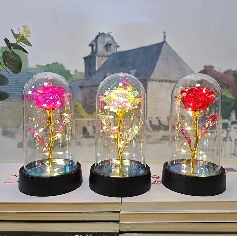 1pc LED Eternal Rose Artificial Flower Romantic Valentines Day Gift Decor Light
