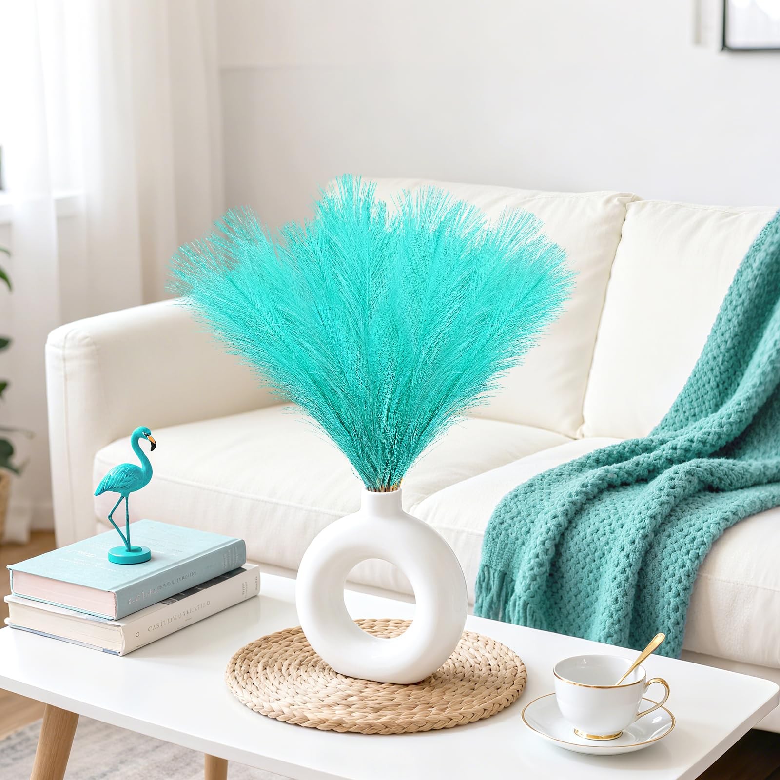 21.6 Inch Faux Pampas Grass Short Artificial Branches Light Blue 50 PCS