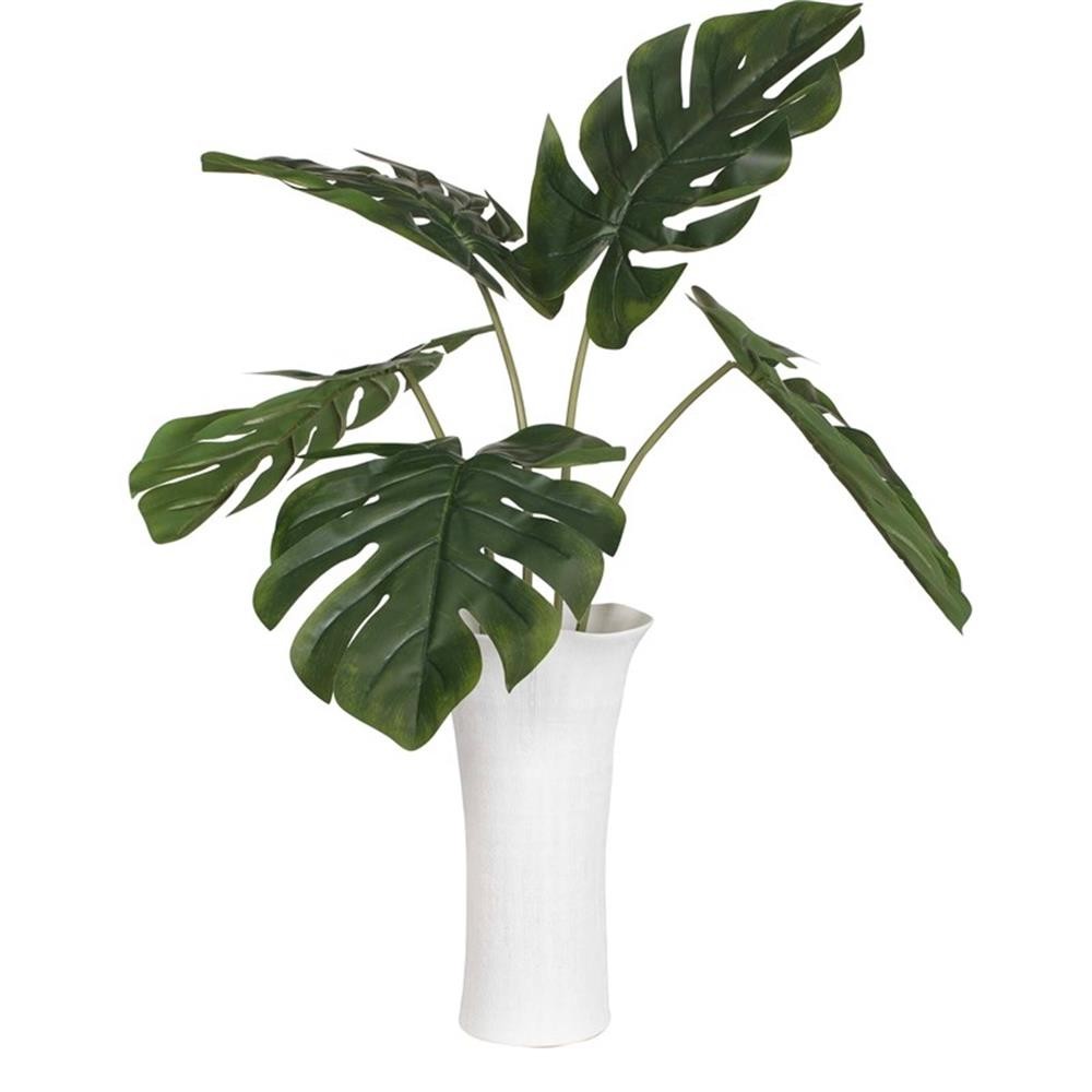 Pemberly Row Lifelike Monstera Plant Centerpiece with White Ceramic Vase