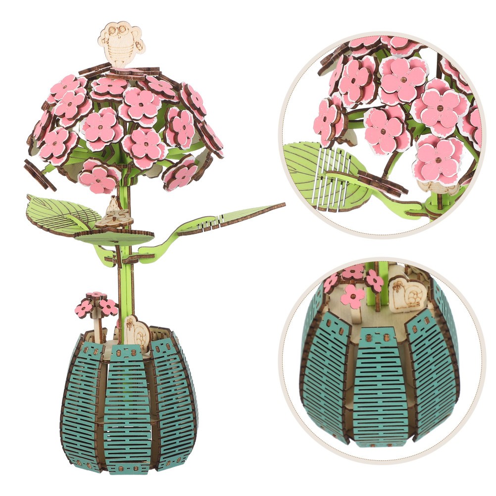 1 Set Durable Wooden Hydrangea Bouquet Puzzle Toy for Kids Desktop Decor