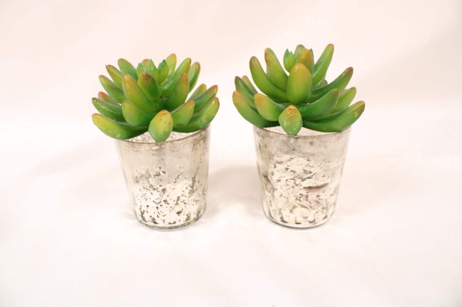 Set Of 3 Garden Faux Succulents Small Mirrored Glass Pot Artificial Plant Decor