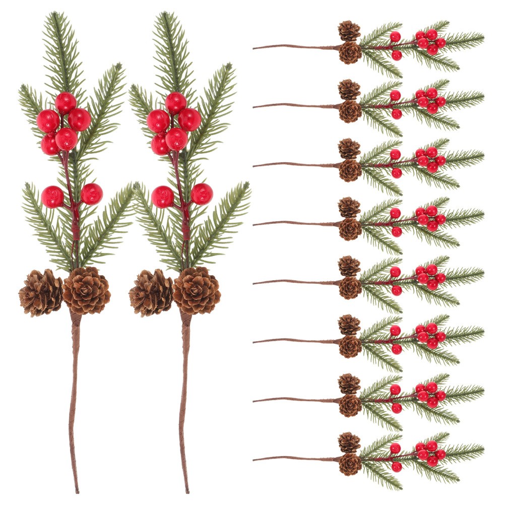 10 Pcs Christmas Vase Filler Decor Berry Stems Artificial Picks Pine