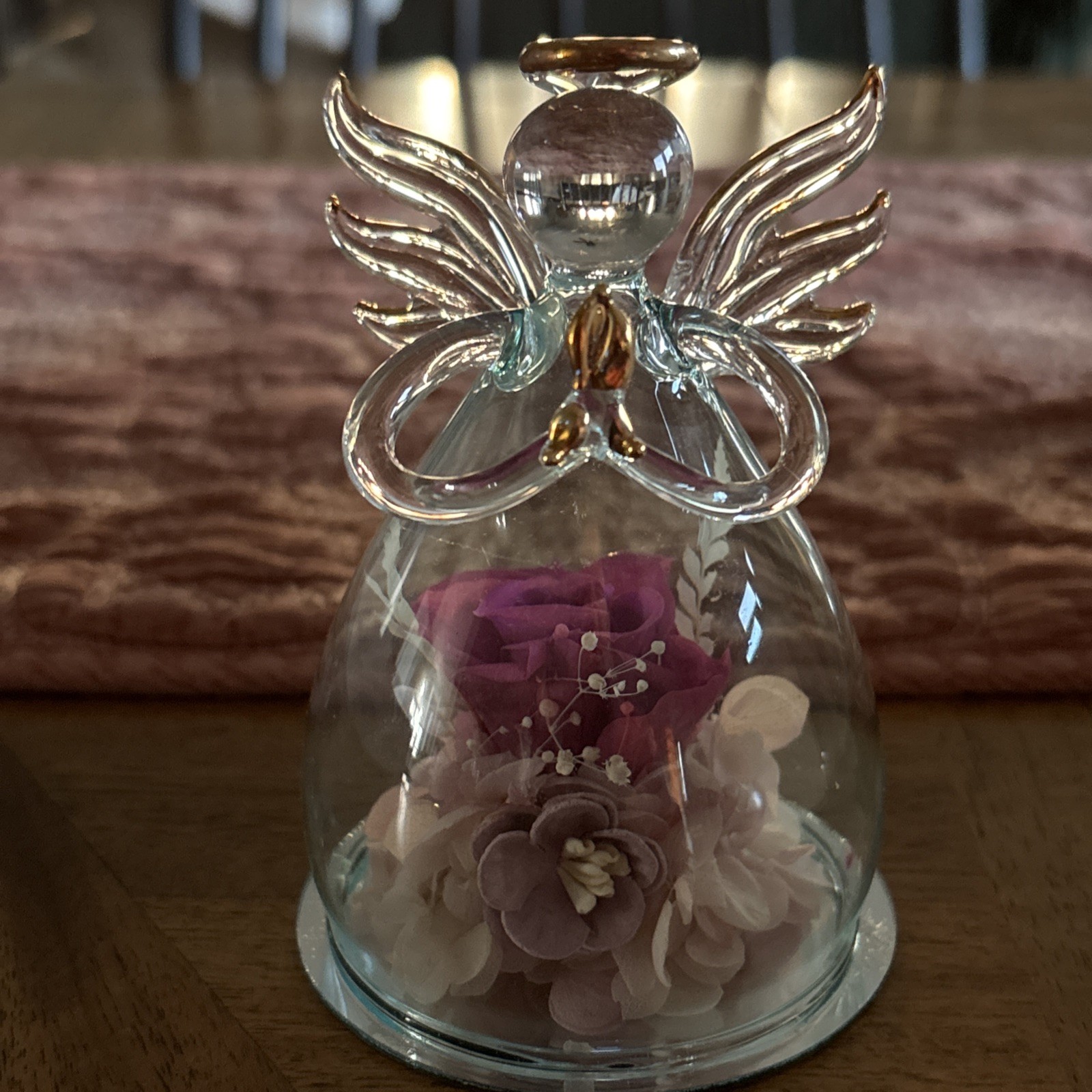 Beautiful Angel Pink Rose Figurine by ANLUNOB. The Only Eternal Rose.