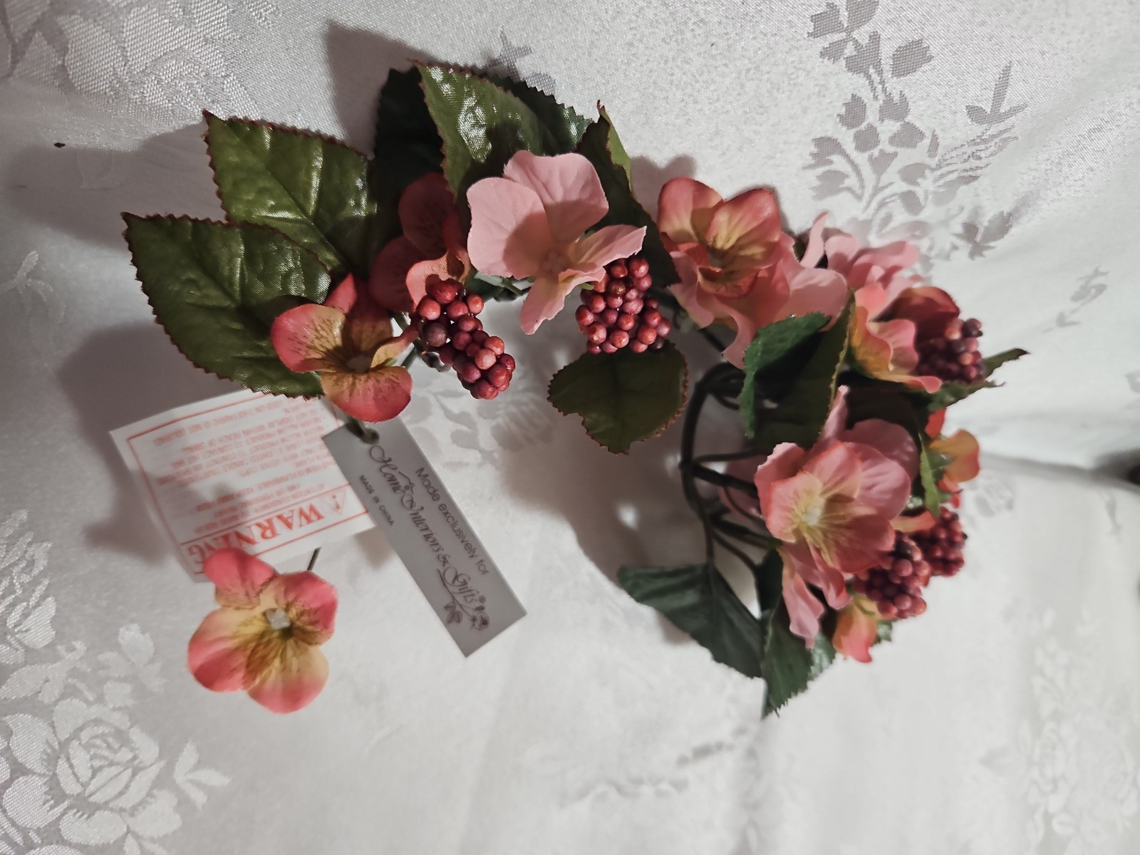 Home Interiors Pink Hydrangea/Pink Berry Mini Candle Rings /Pair/New with Tags