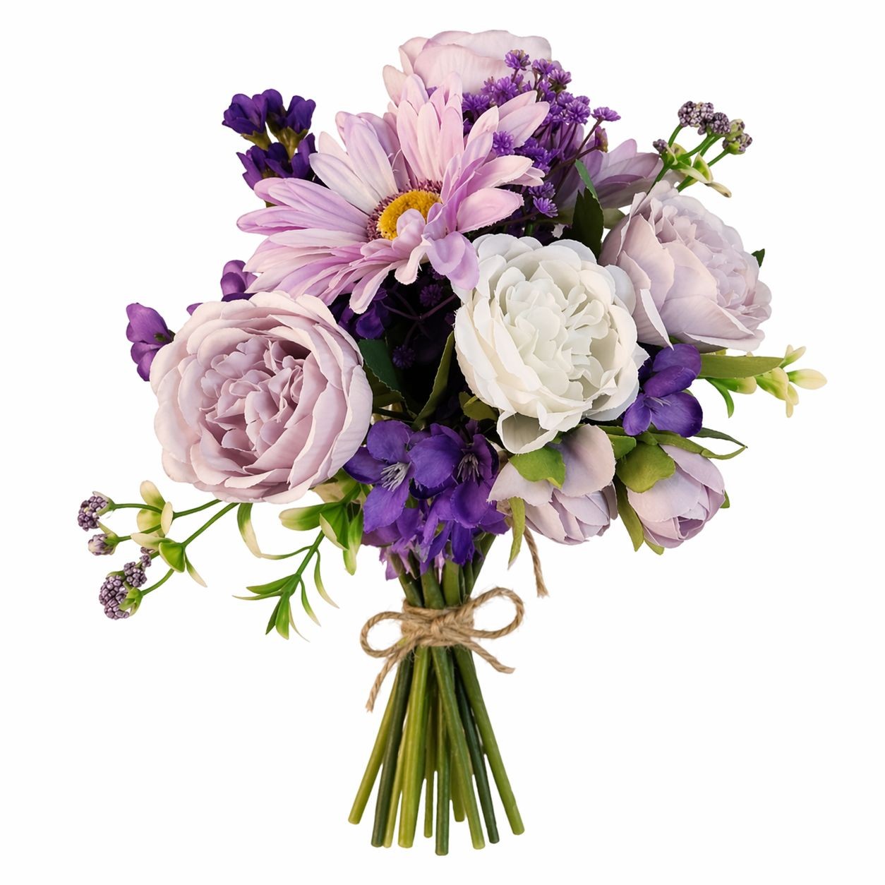 Lavender Purple Artificial Bouquet Real Touch Roses Gerbera Daisy Wedding Bouque