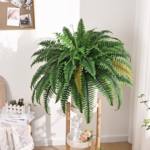 2PCS 45in Fake Ferns- Large Artificial Plants Outdoor, UV Resistant 2 Pcs
