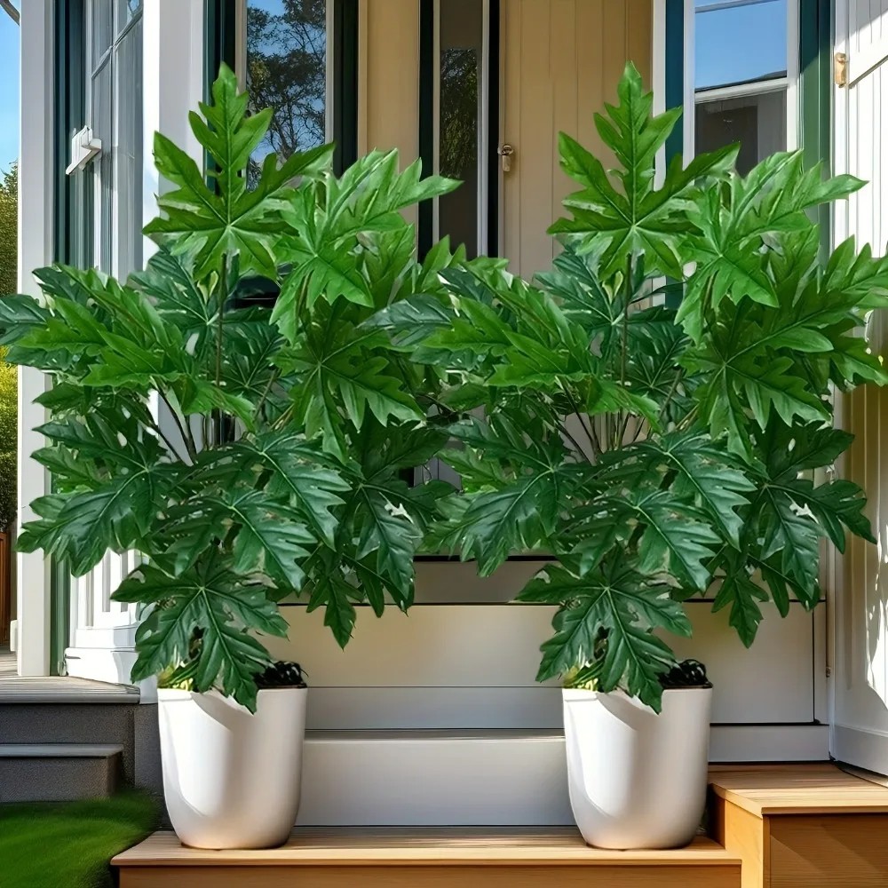 2pcs 65cm Artificial Papaya Leaves Green Plant Jungle Palm Tree Home Garden Deco