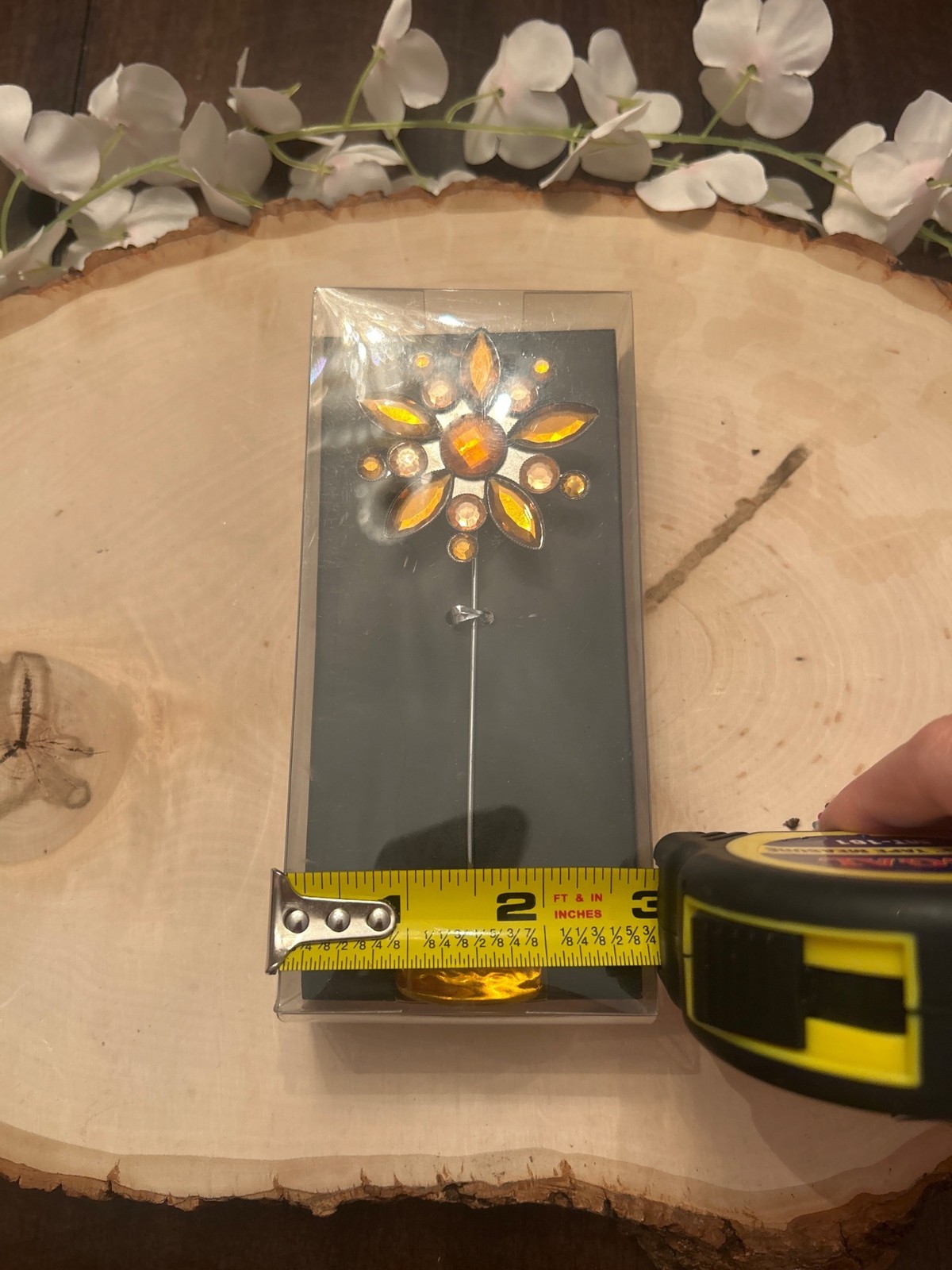 Decorative Amber-Colored Gem Flower Plant Stake