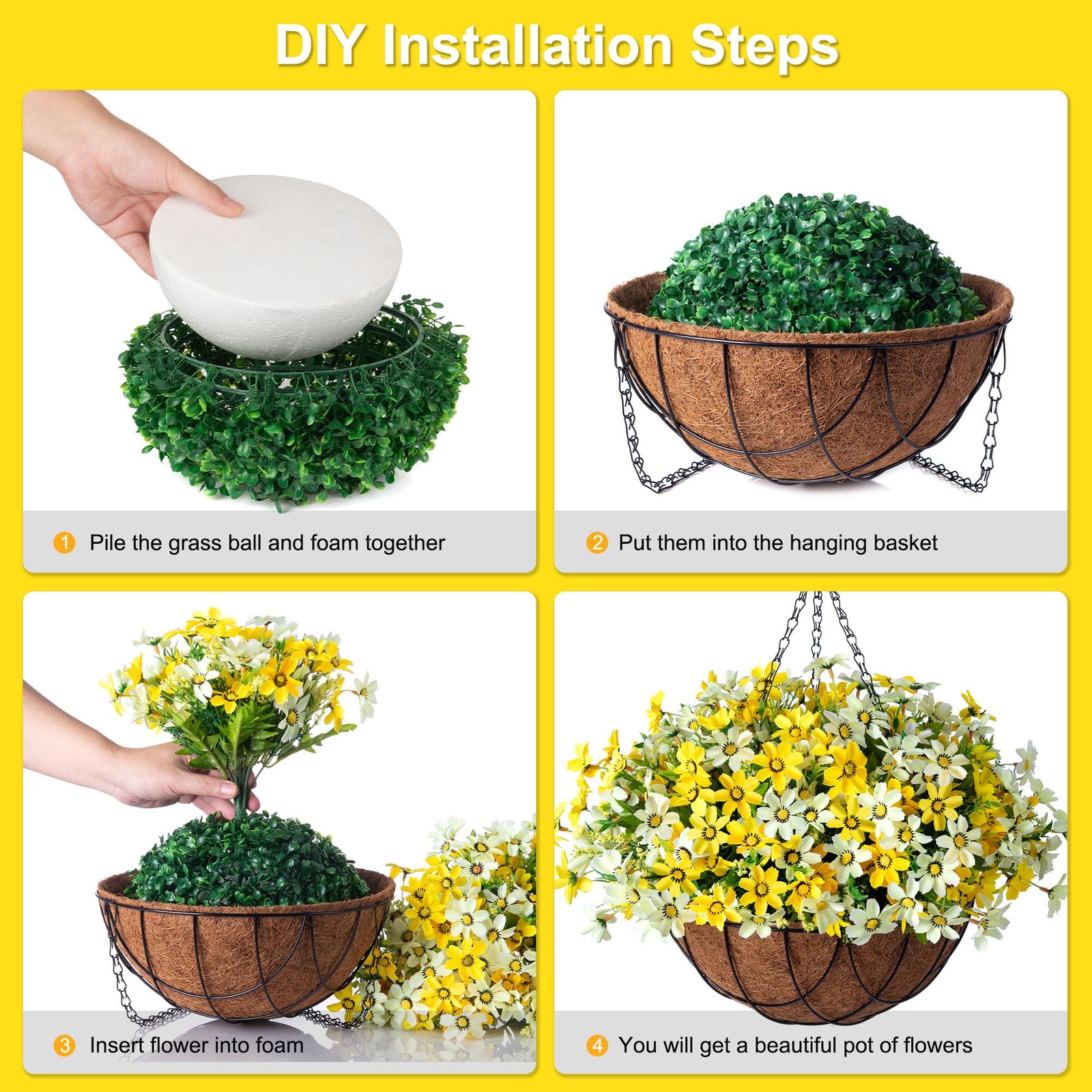 Artificial Silk Flowers Hanging Baskets Outdoors,Chrysanthemum with Eucalyptu…