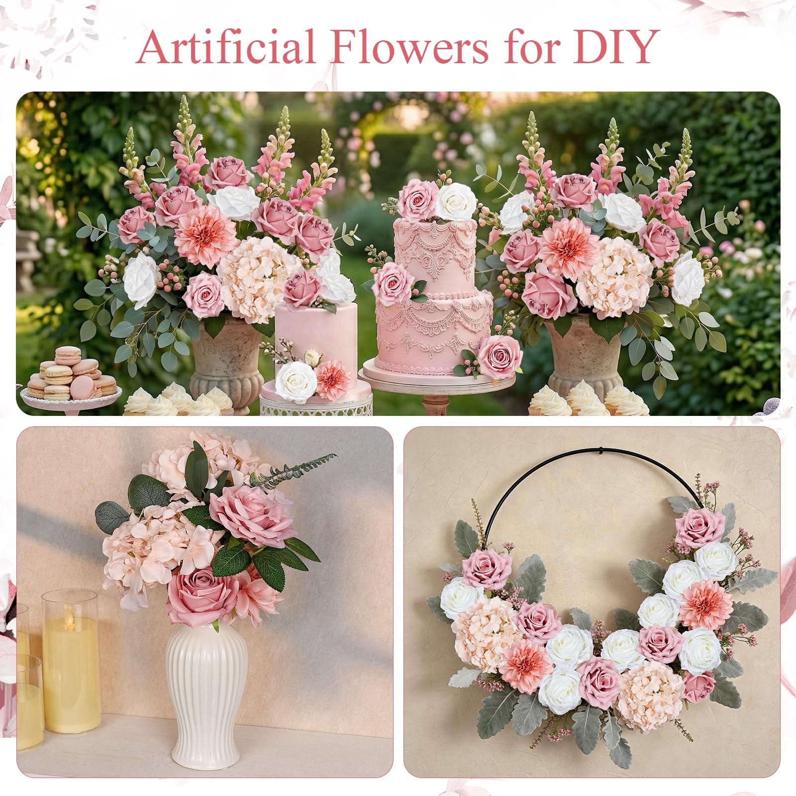 Artificial Flowers Combo Set for DIY, Dusty Pink
