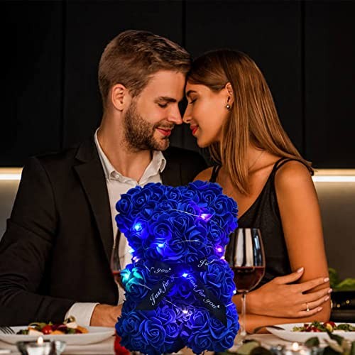 Artificial Rose Flower Bear,Perfect Romantic Gift for Her, Valentine’s Sapphire