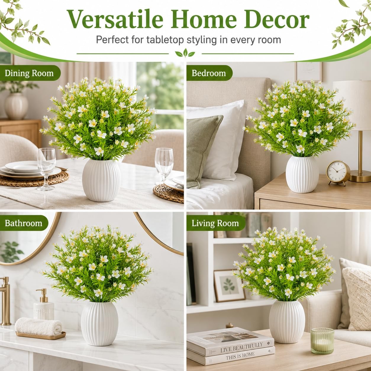 White Artificial Flowers – 3PCS Fake Flowers Daisy Decor Faux Plastic Flowers…