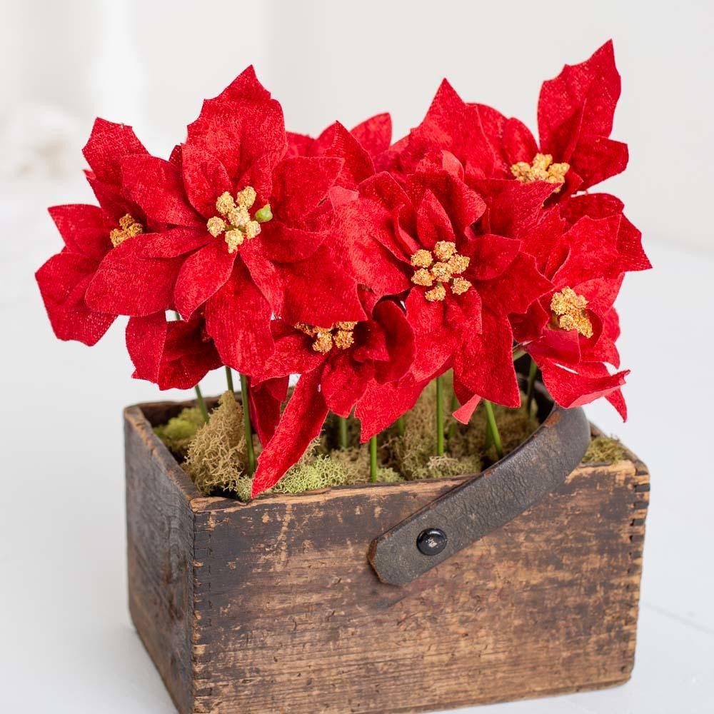 Red Velveteen Artificial Poinsettia Picks | 24 Pieces