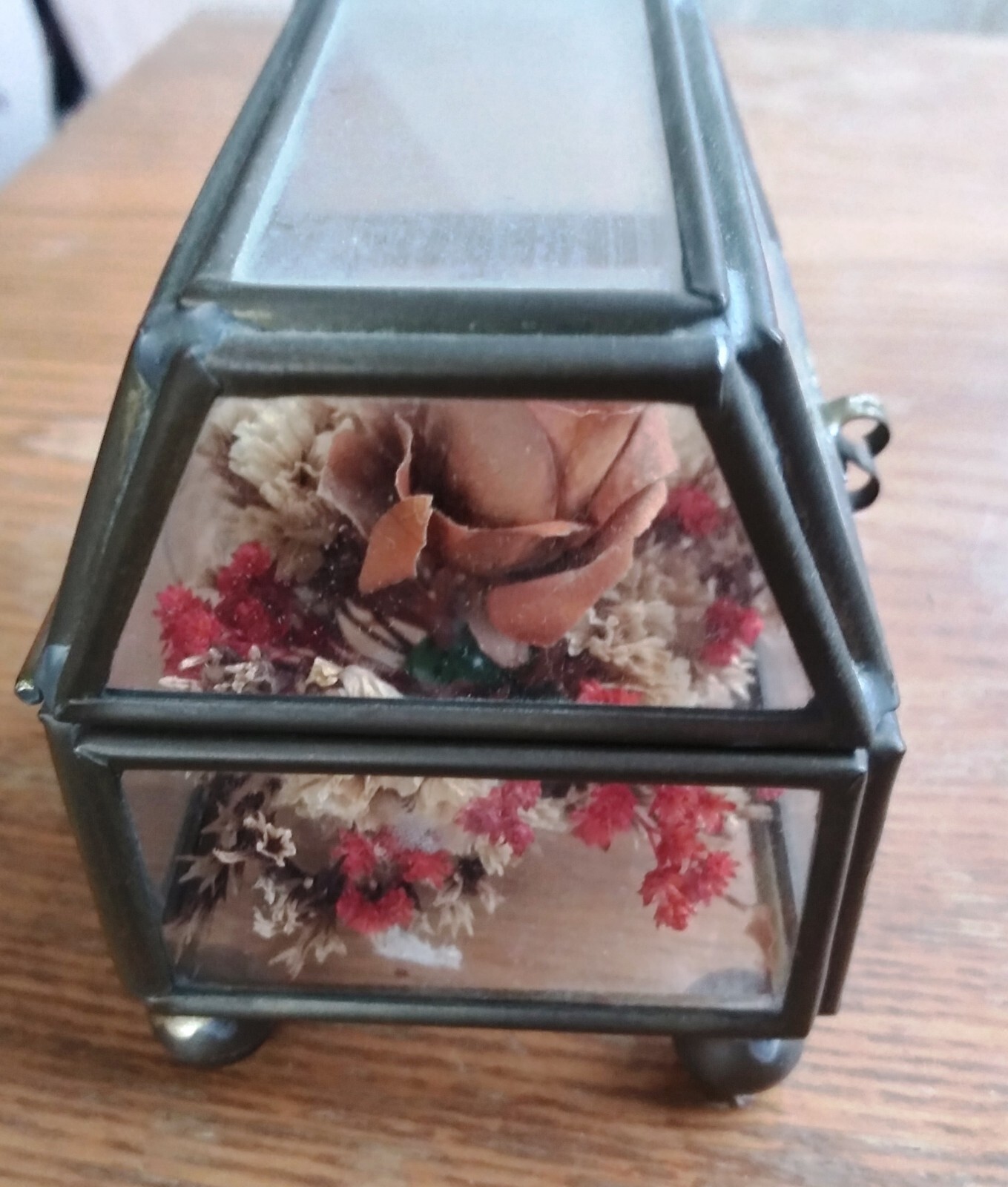 Vintage Dried Flower Arrangement Gift box in stained clear glass