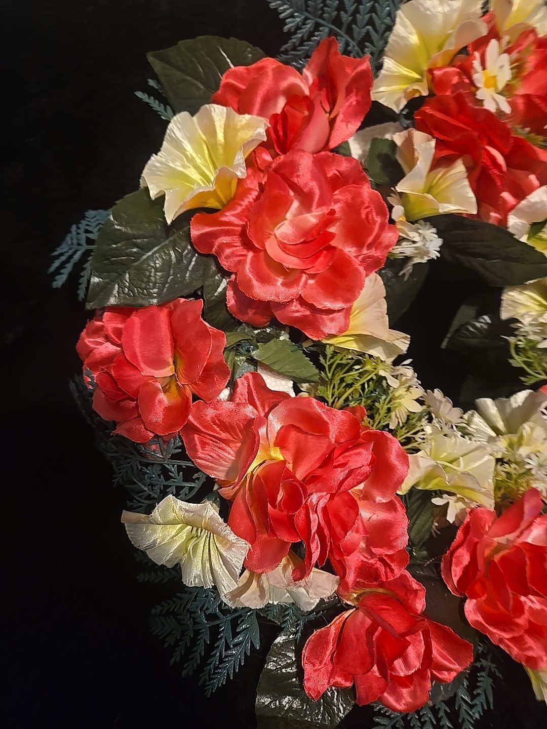 15inch Artificial Coral Rose Wreath Front Door Spring Rainbow Flower Home