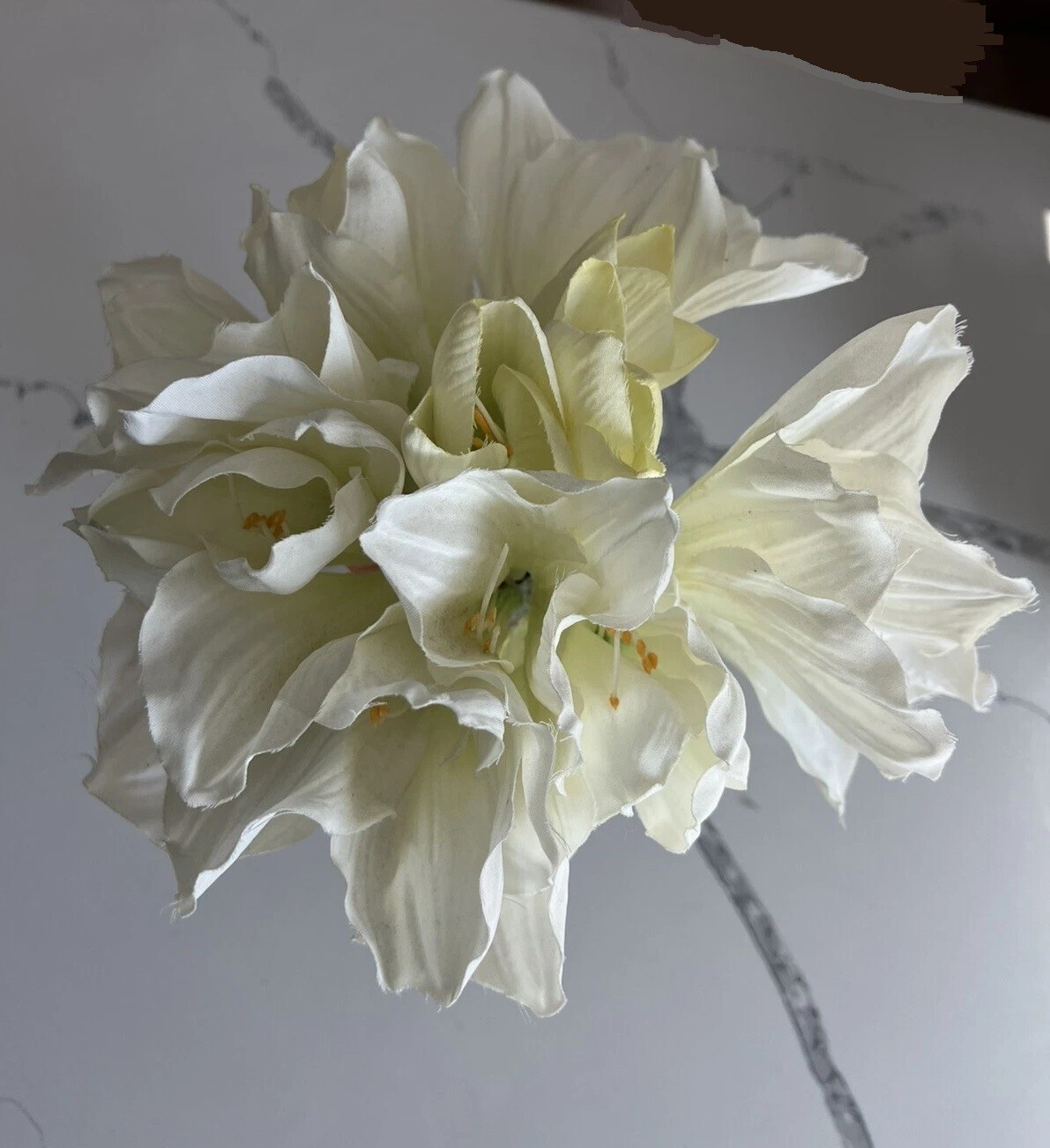 New Pottery Barn Faux Flowers White Amaryllis 3 Stems Bunch Bundle Arrangement