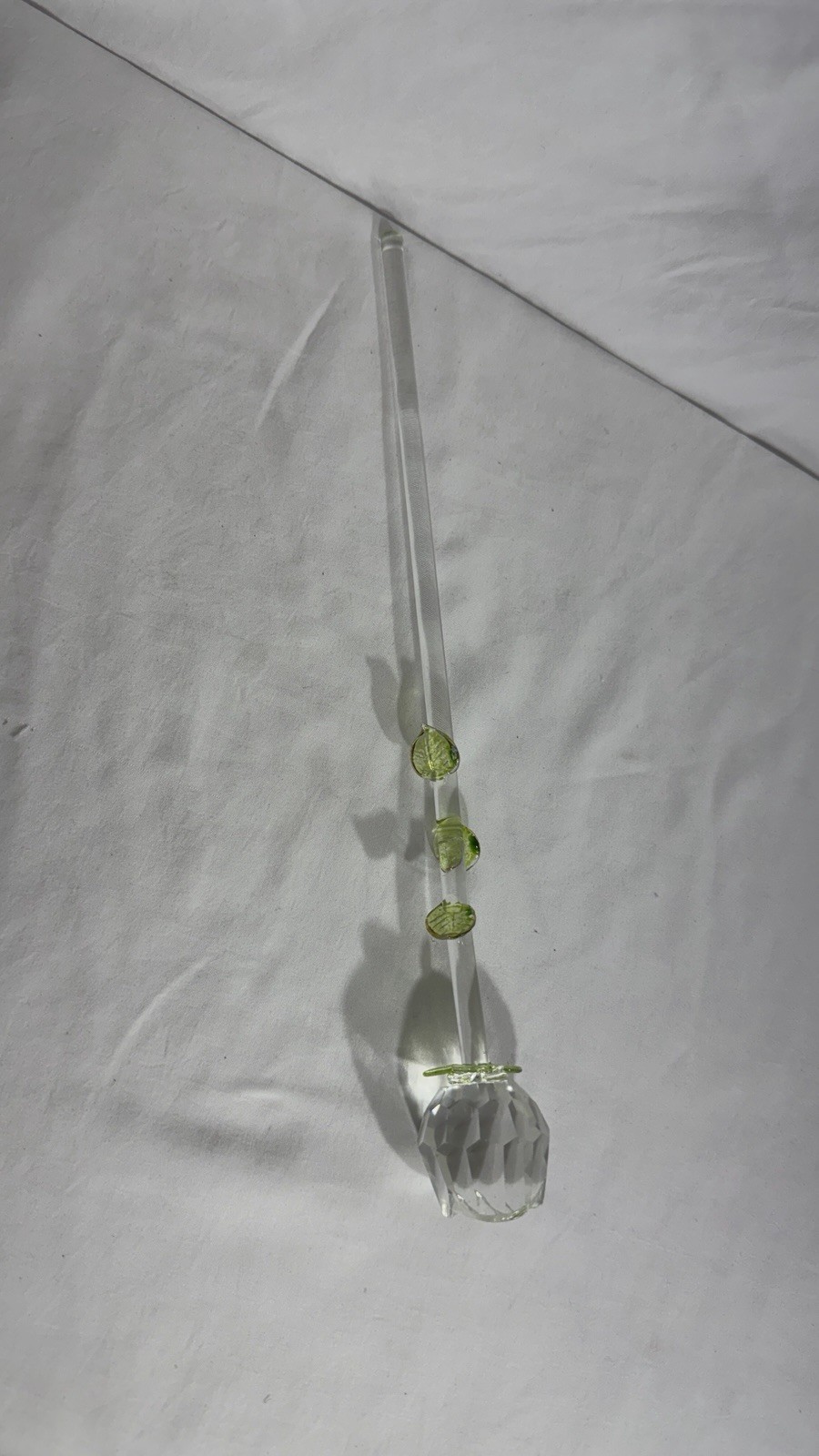 Artificial Glass Rose Flower Stem with Green Leaves Decorative Art 13in
