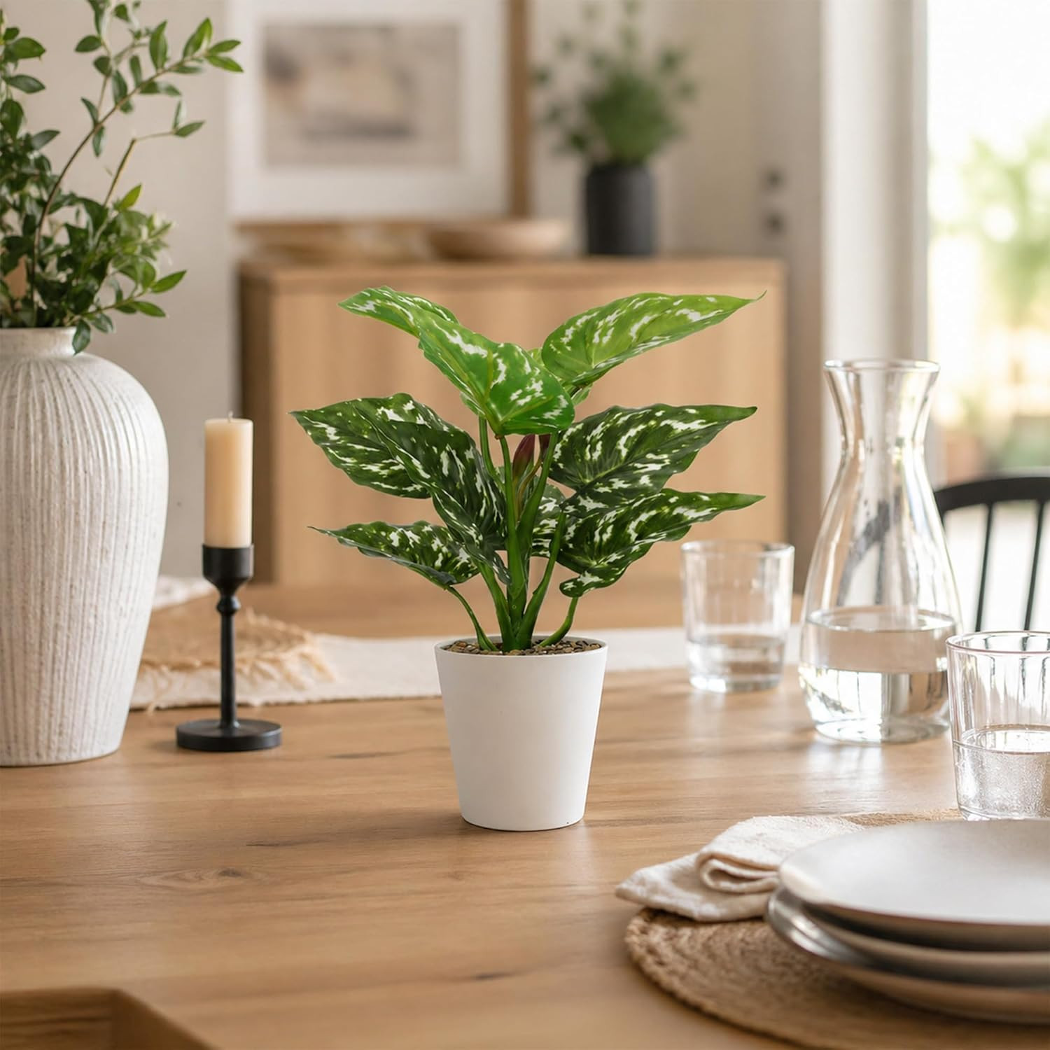 3 Pack Small Artificial Potted Plants for Home, Office Decor | Fake Tropical Gre