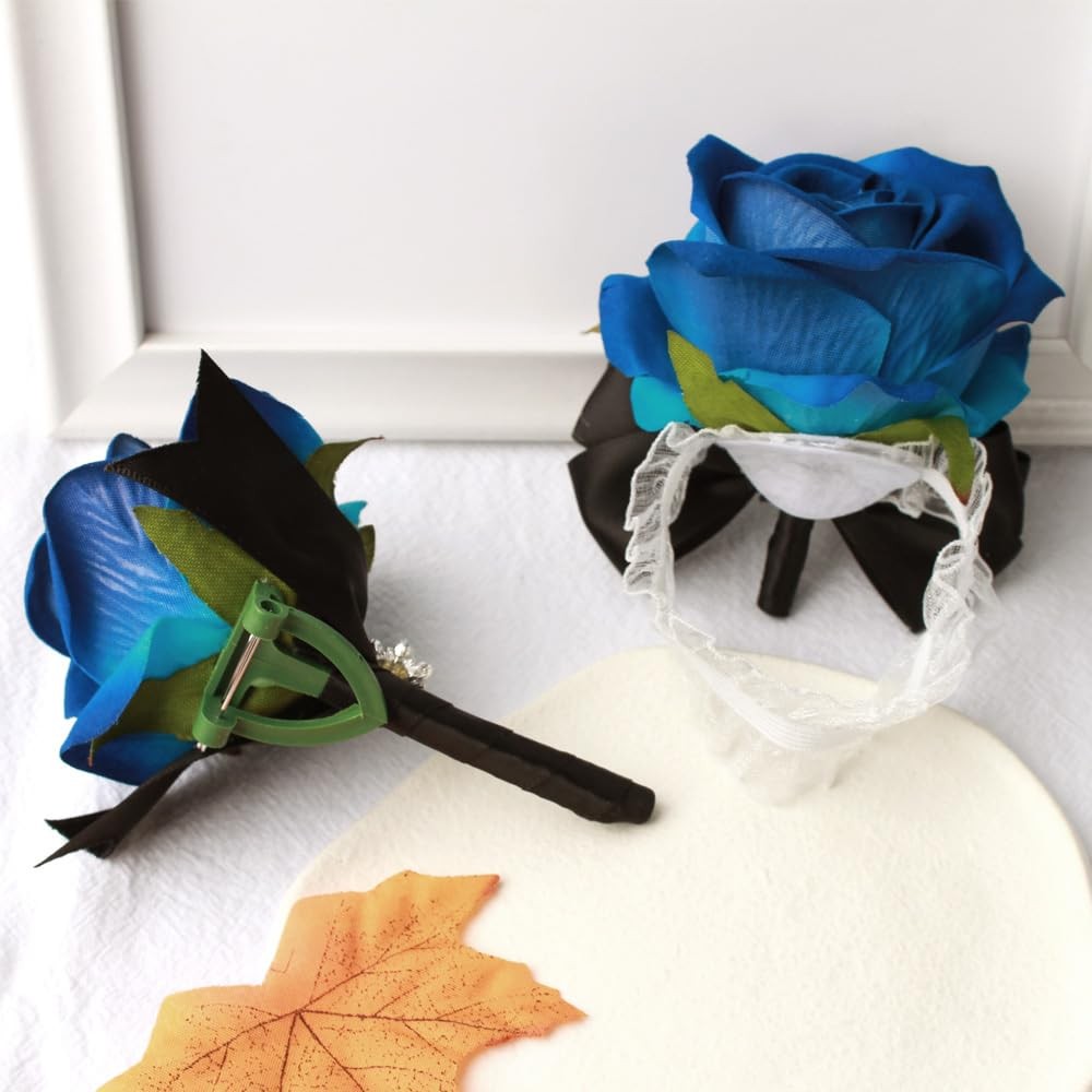 2 PCS Wrist Corsage Rose Boutonniere Set Wedding Prom Hand Decor Black Blue
