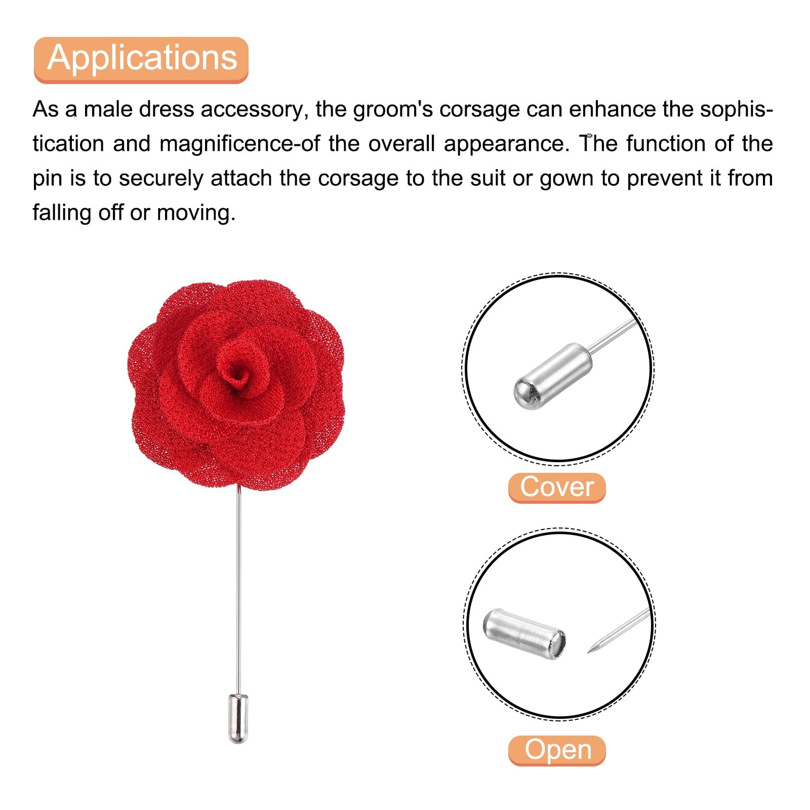 6 PCS Groom Boutonnieres Rose Pins Men Wedding Ceremony Anniversary Decoration