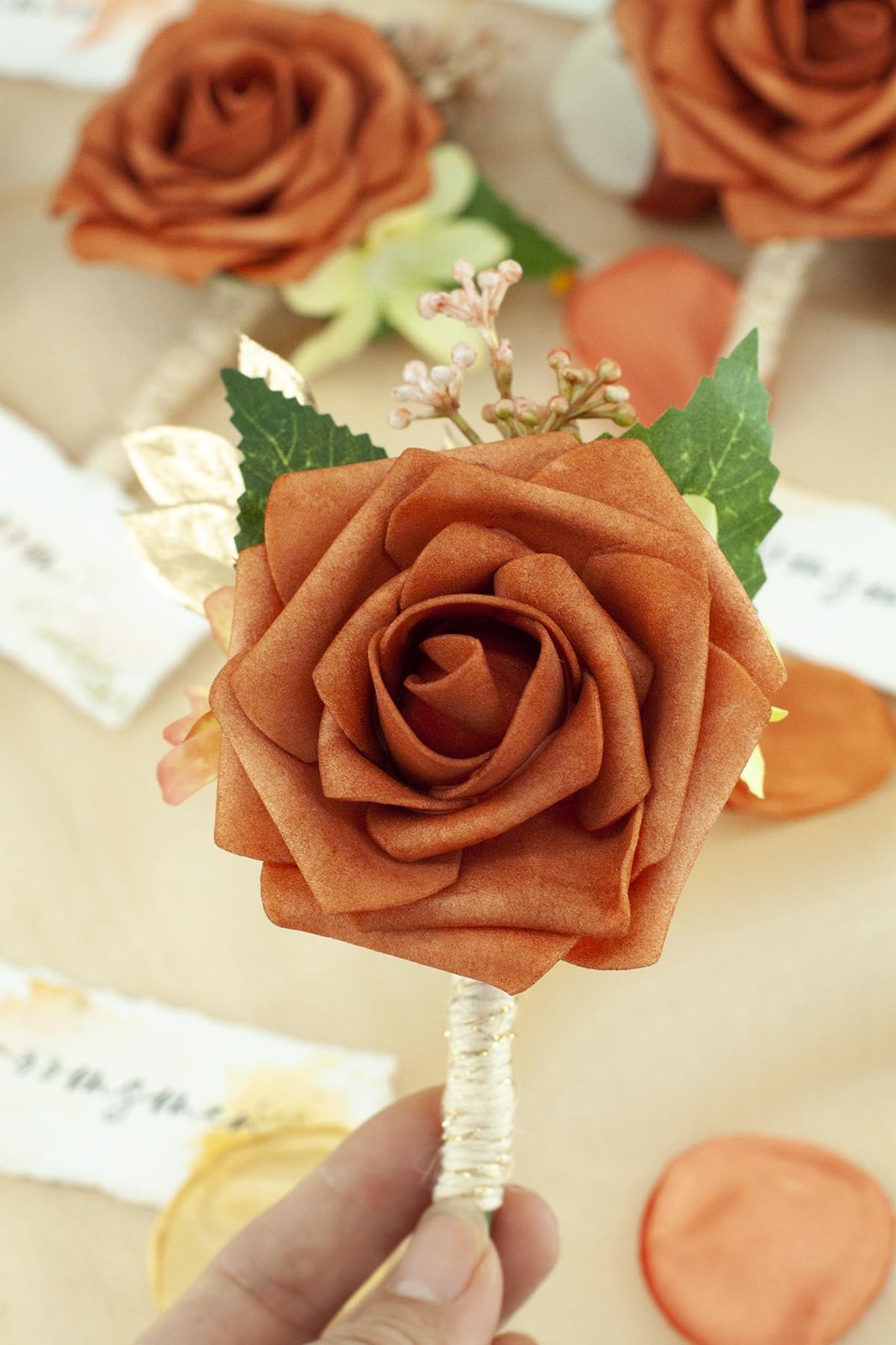 Burnt Orange Wrist Corsage and Boutonniere Set for Wedding Prom Homecoming Ar…