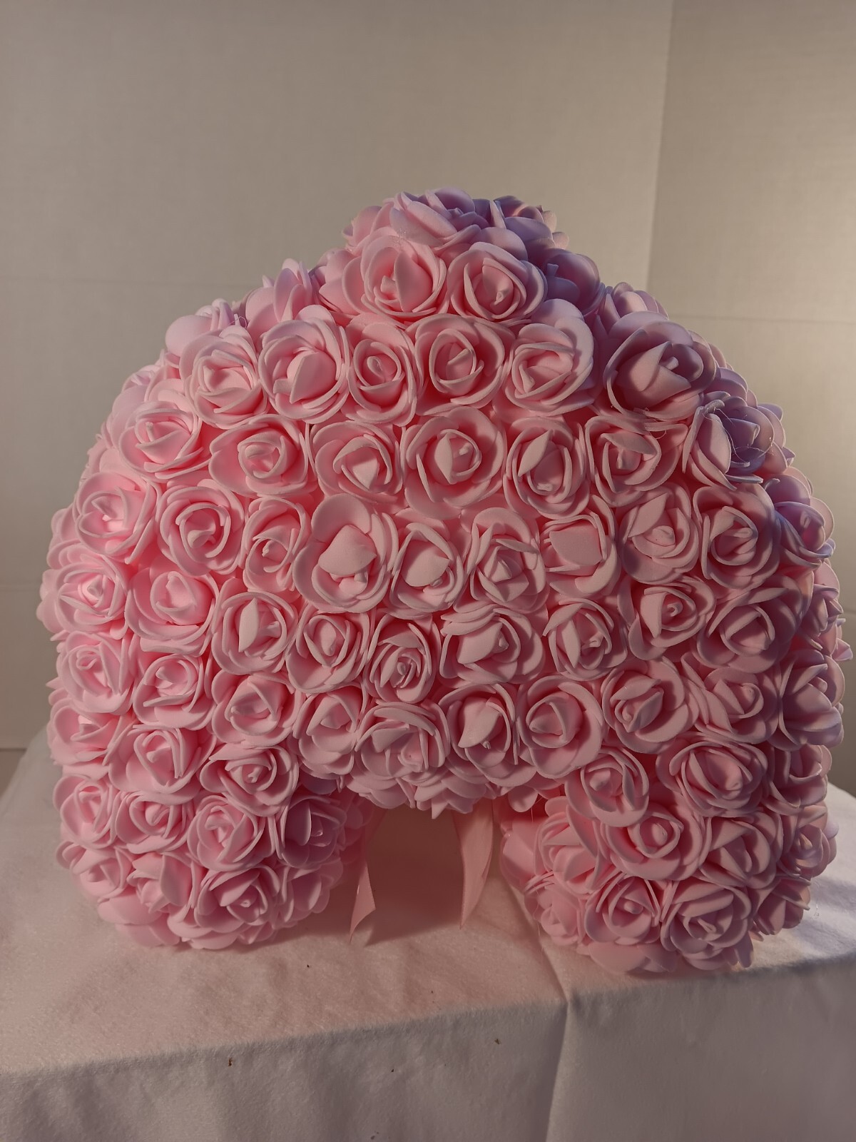 Pink Rose Teddy Bear – Artificial Foam Flower Bear with Bow – 11″ Romantic Gift