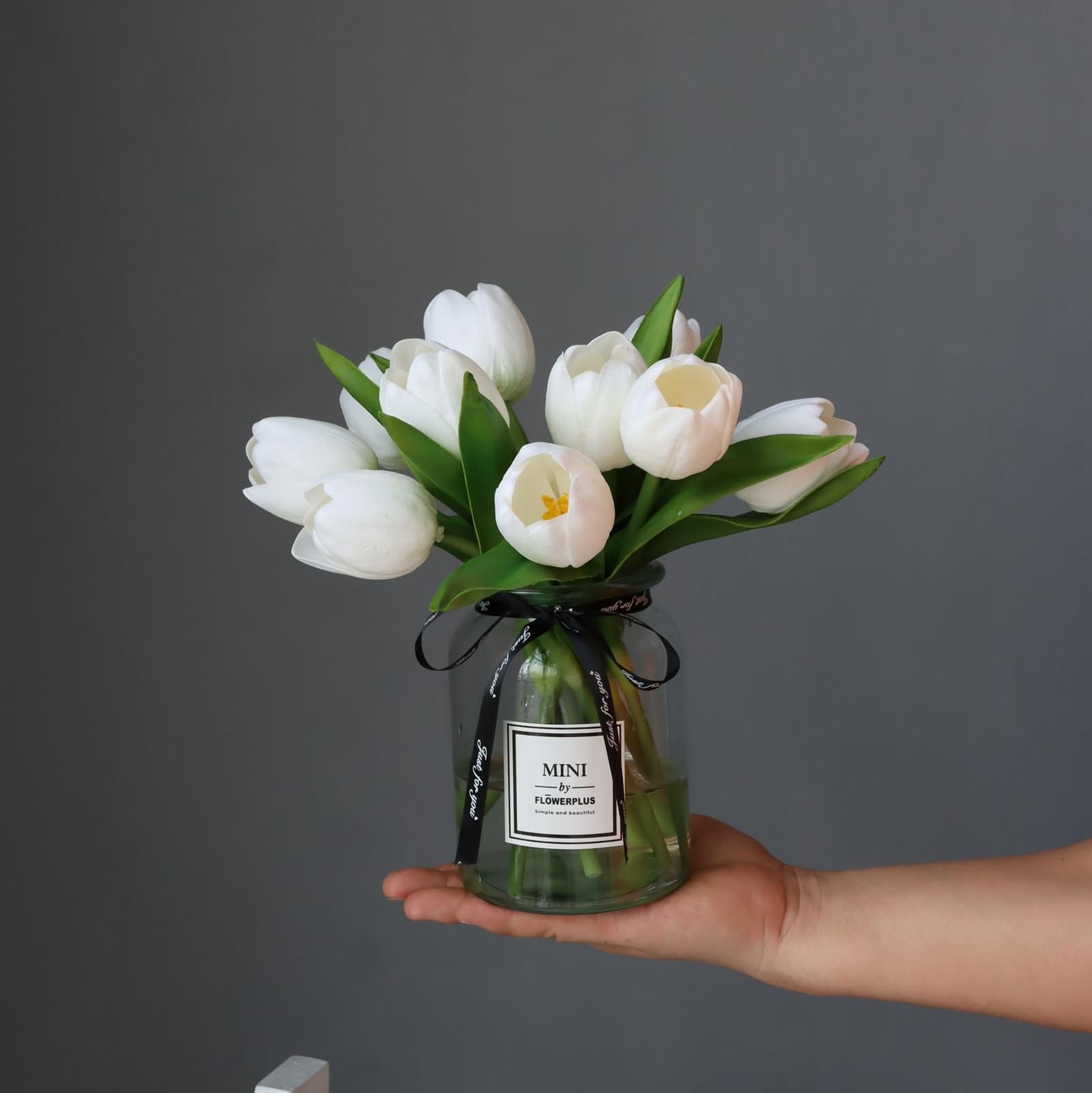 10 PCS Fake White Tulips Silk Artificial Flowers Real Touch Decor With Vase