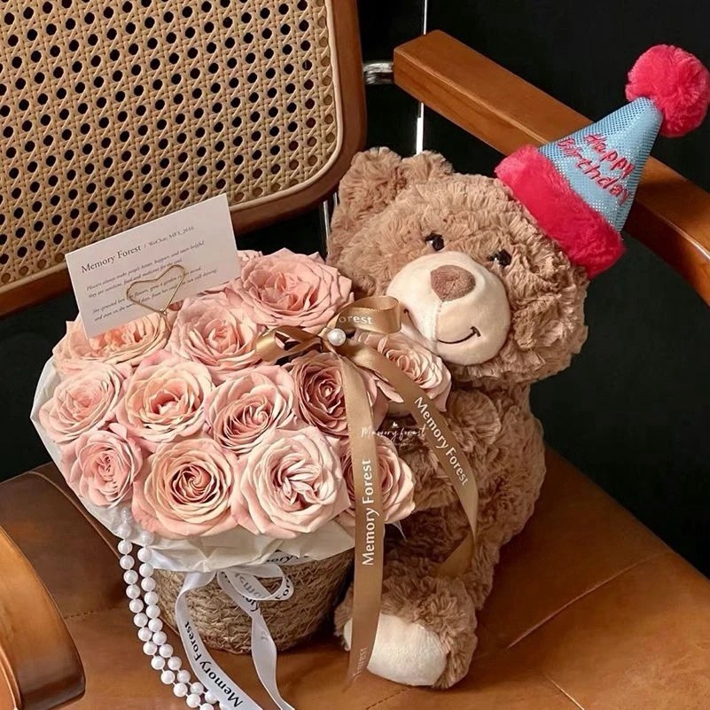 Teddy Bear With 33 Eternal Rose Bouquet— Best Gift For Girlfriend. Best Friend