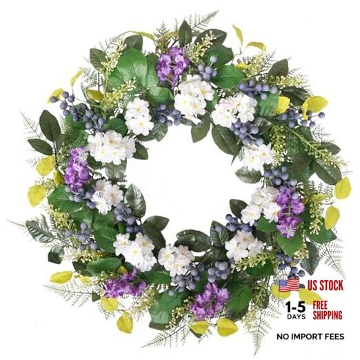 24 Inch Spring Wreath for Front Door – Artificial Blueberry Bunch Wreath with