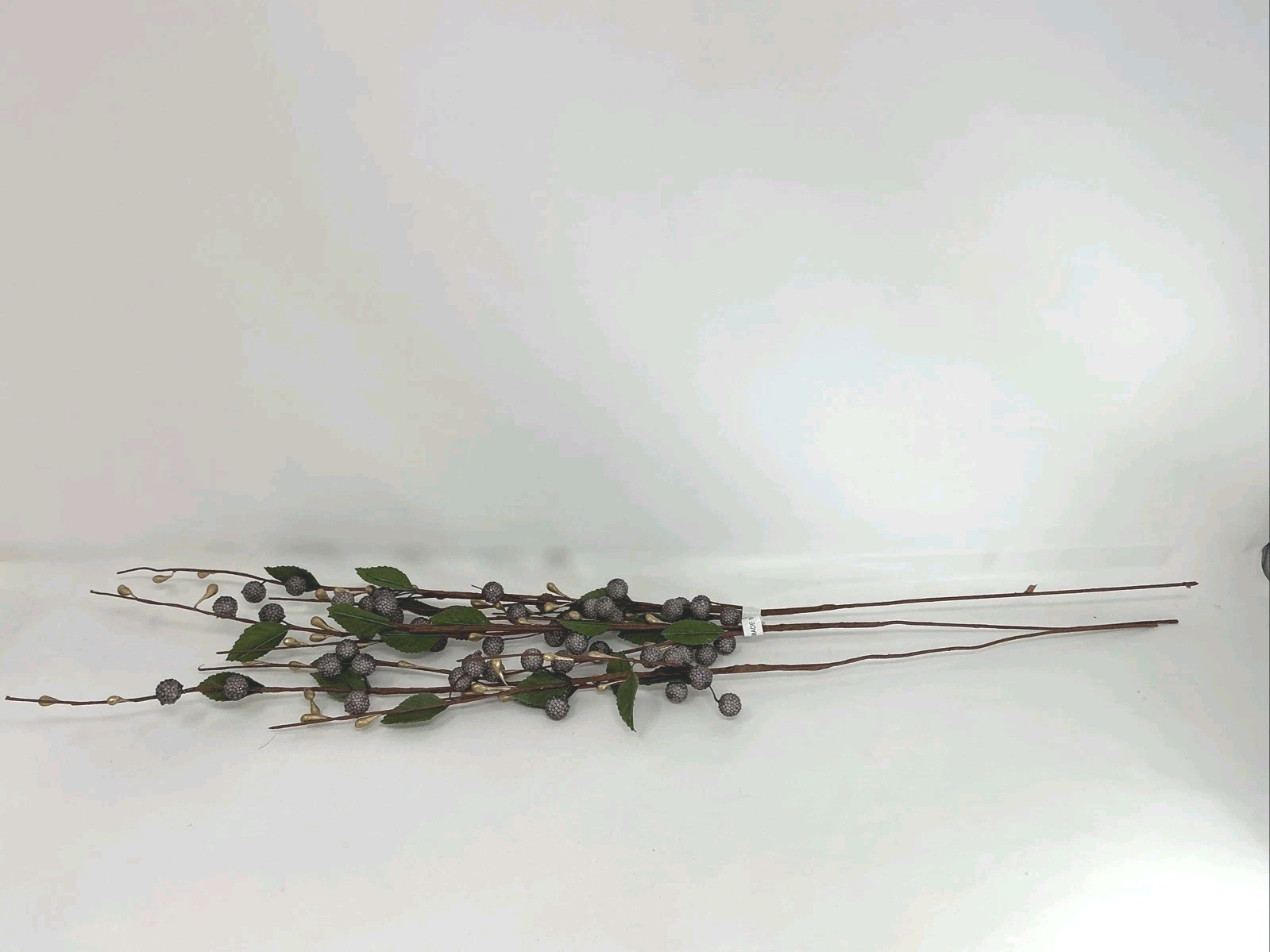 Sugared Berry Floral Pick 23” Purple and Gold Berries Green Leaves 3 Picks NOS