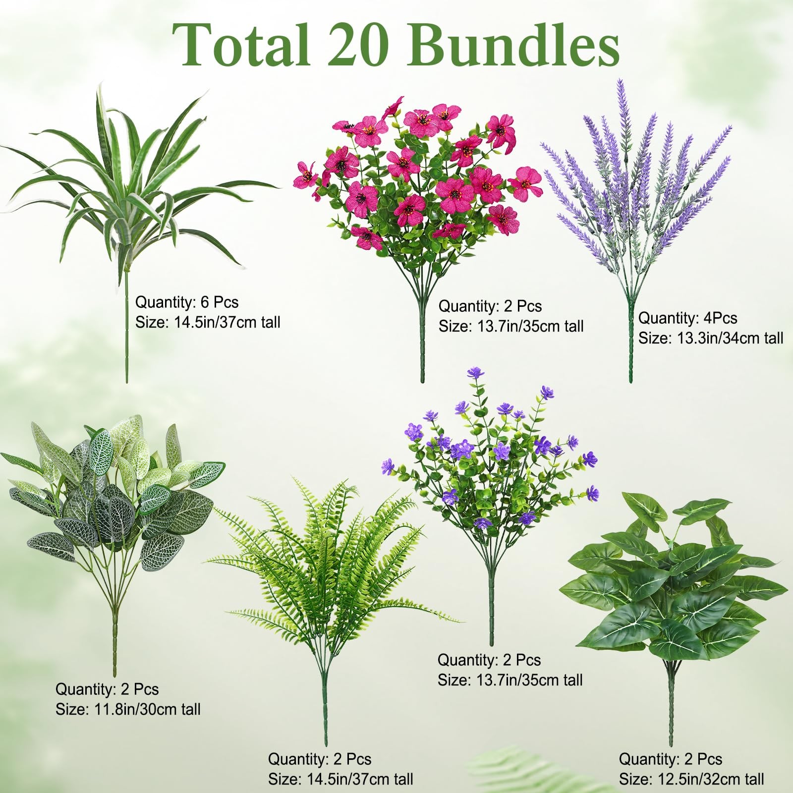 Best DEMIUKO 20 Bundles Artificial Plants Outdoor Fake Flowers UV Resistant Faux