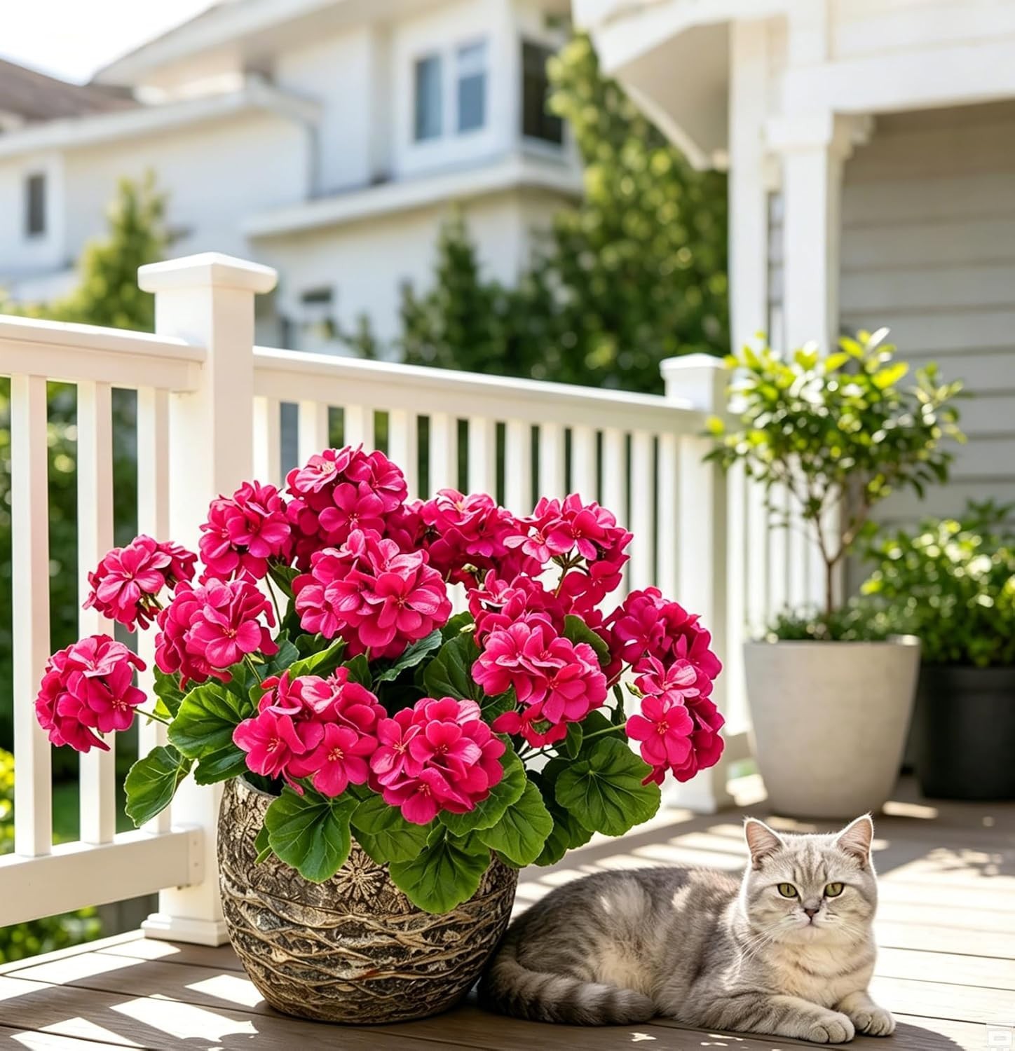 Artificial Geraniums Silk Flowers for Outdoors UV Resistant 4 Pack Hotpink