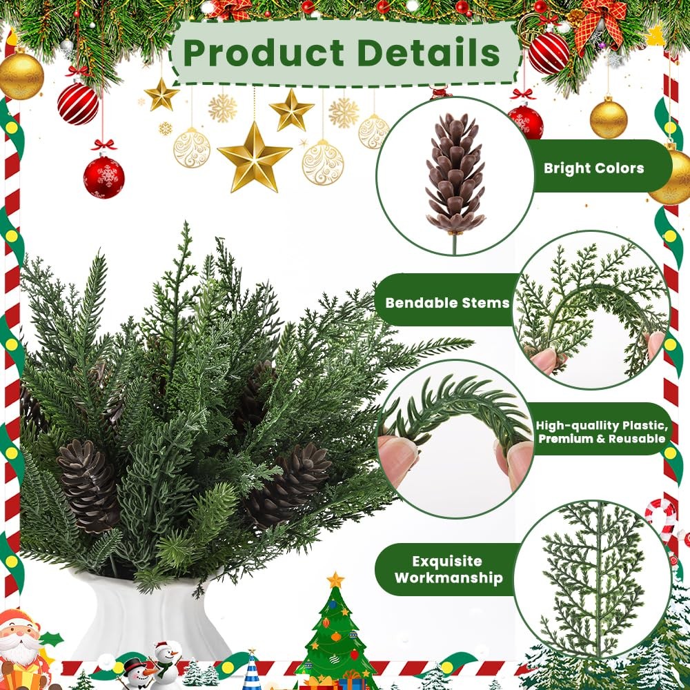 Real Touch Norfolk Pine Branches, 6 Styles Xmas Greenery For Home Decor, Green