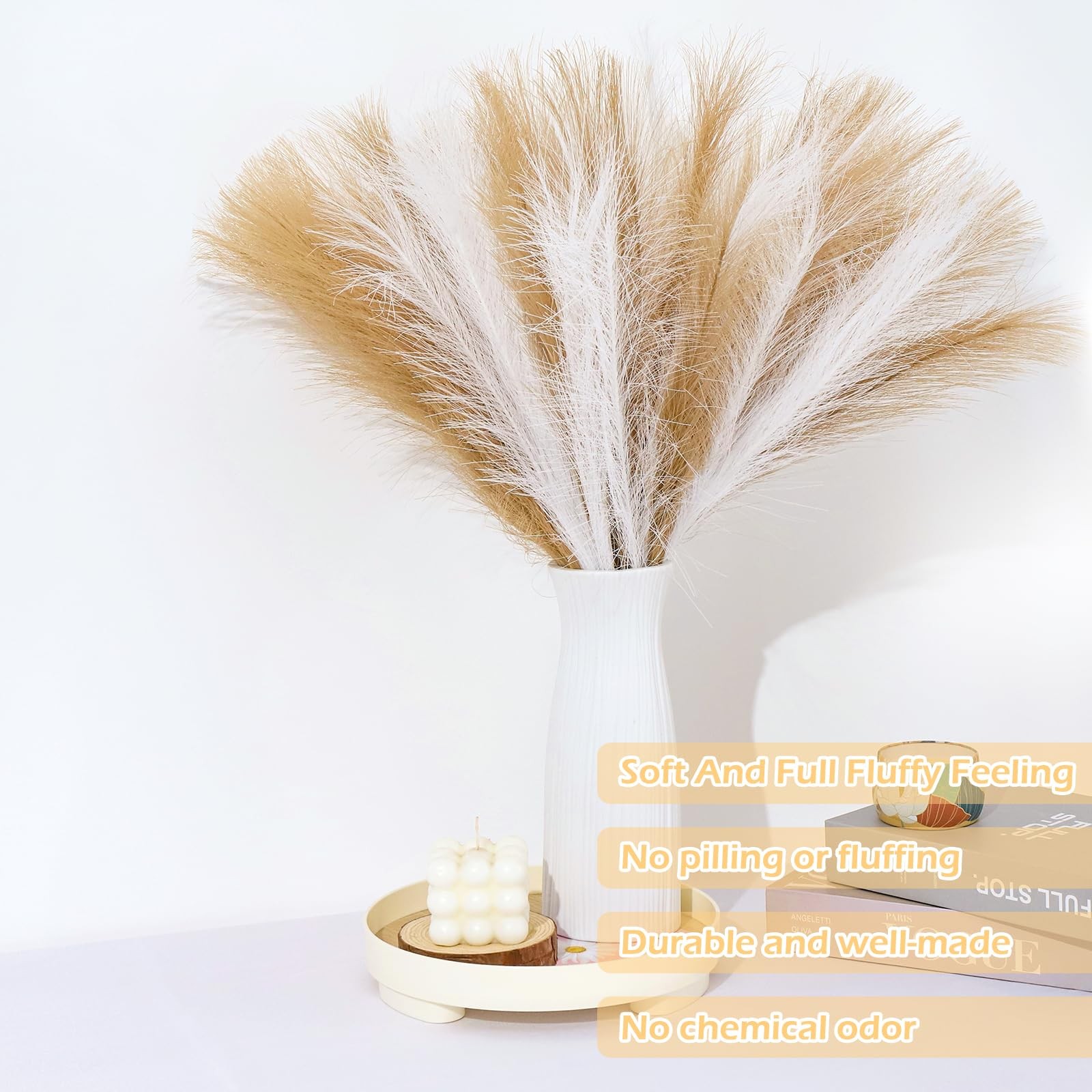 60 PCS 21.7 Inch Brown Faux Pampas Grass Artificial Dried Flowers Bulk Pack